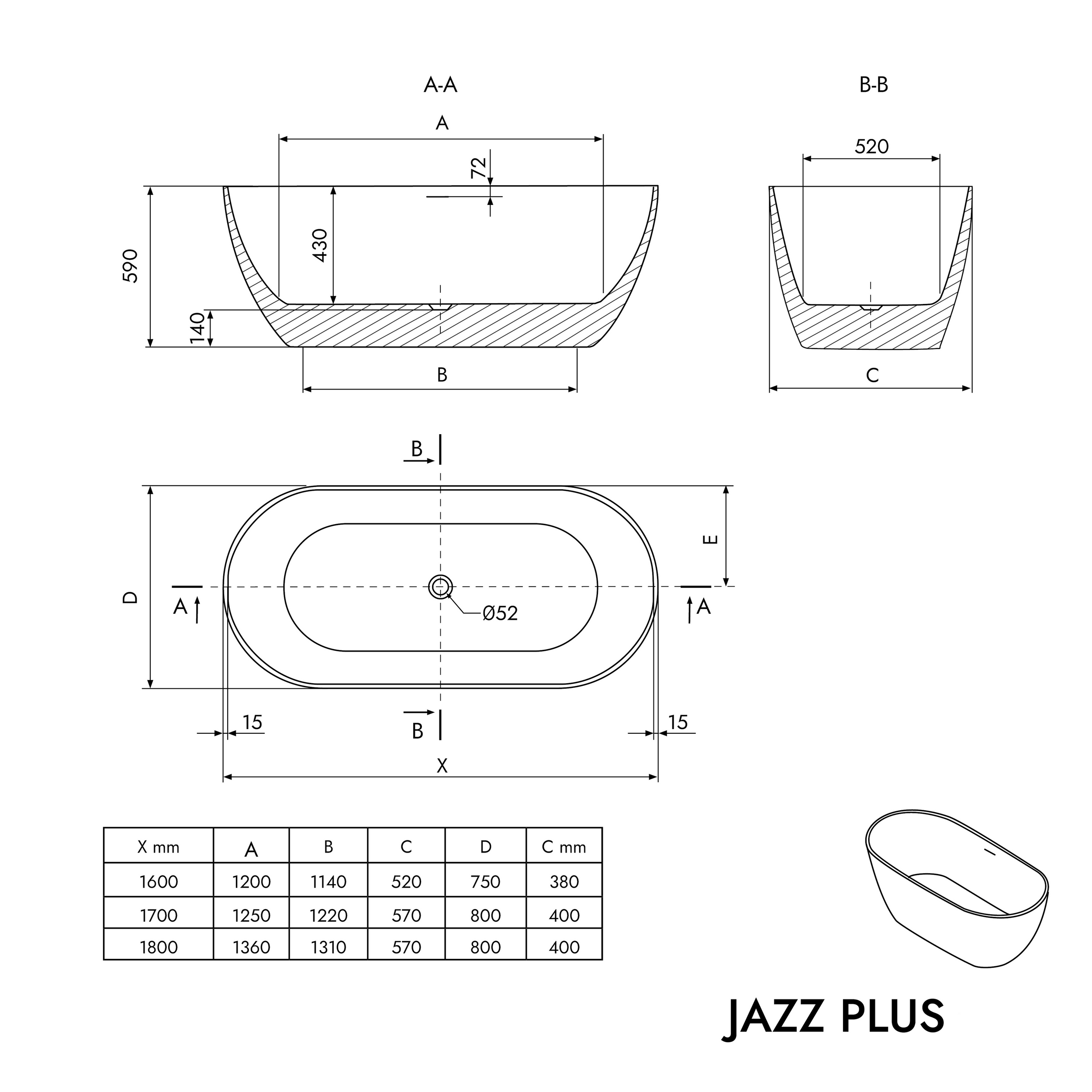 Baignoire îlot JAZZ PLUS 2.0