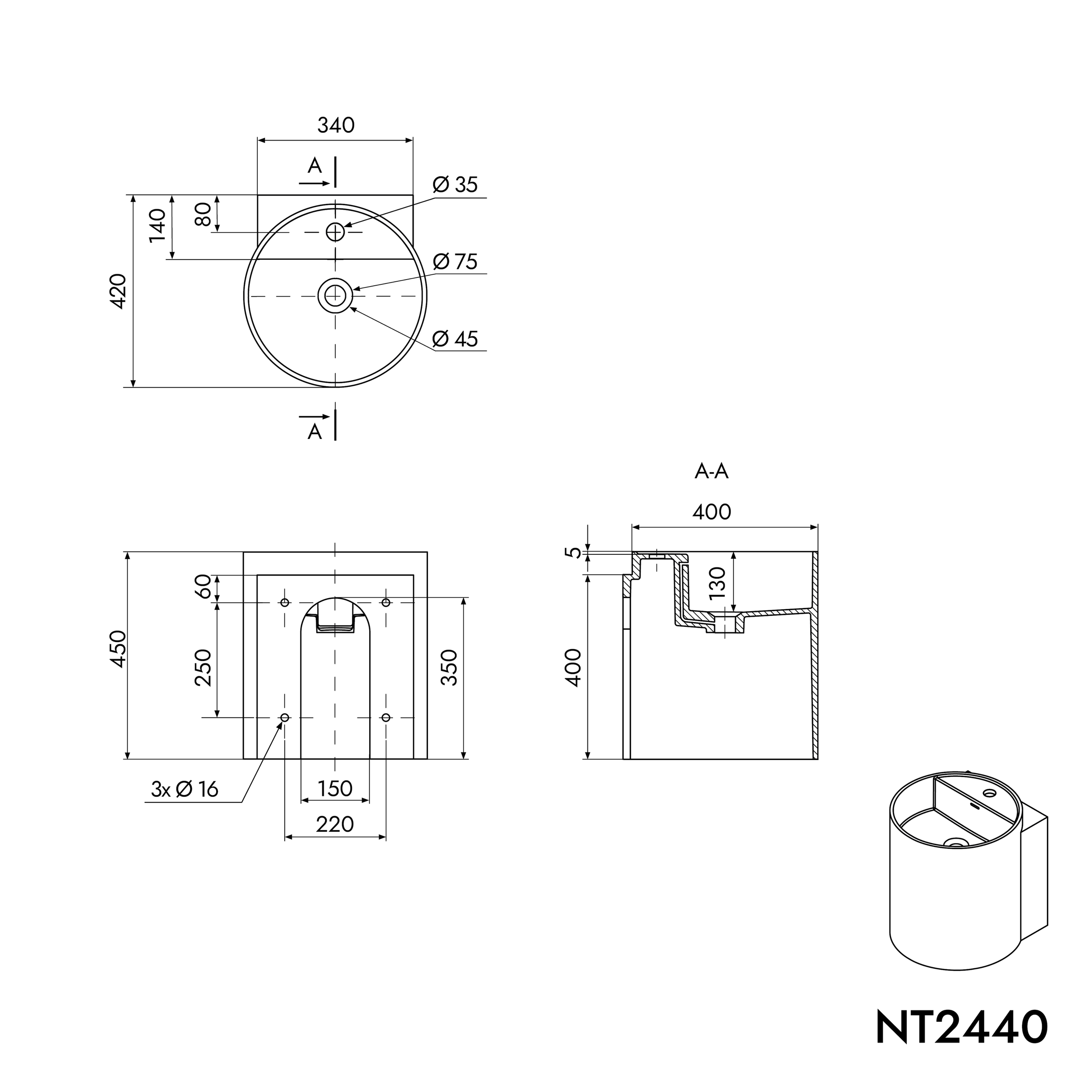 Lavabo mural NT2440 en fonte minérale