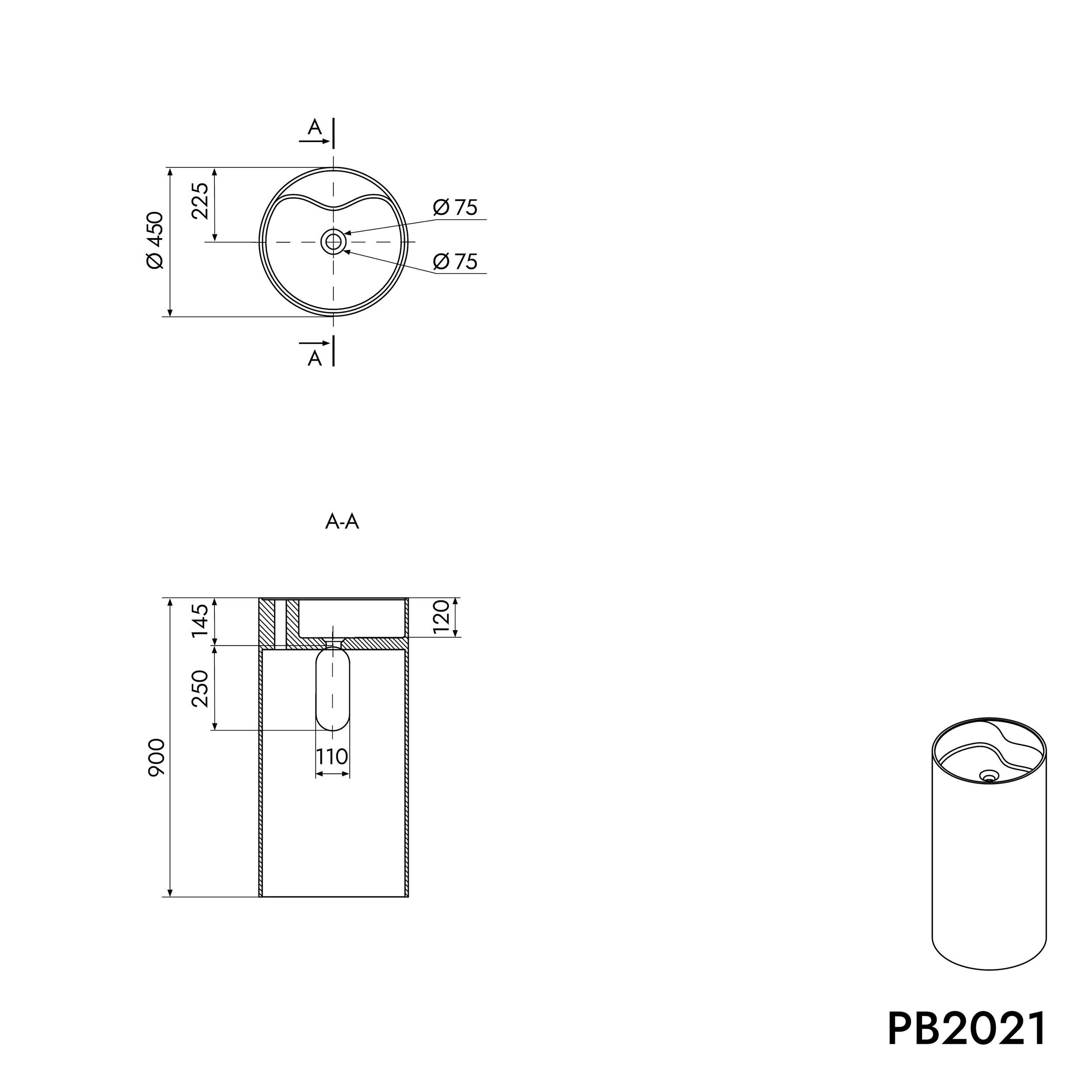 Vrijstaande wastafel PB2021
