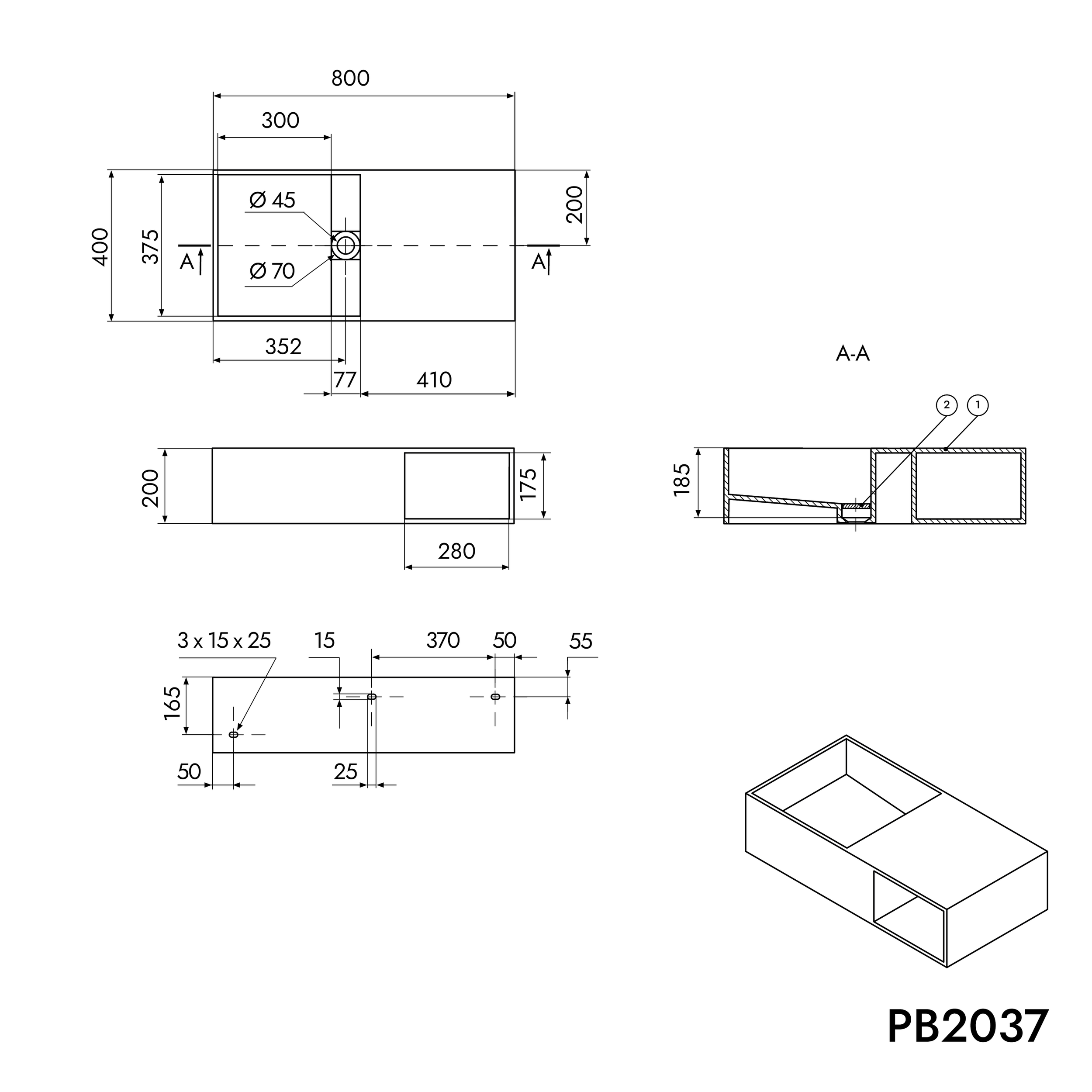 Lavabo mural PB2037 en fonte minérale