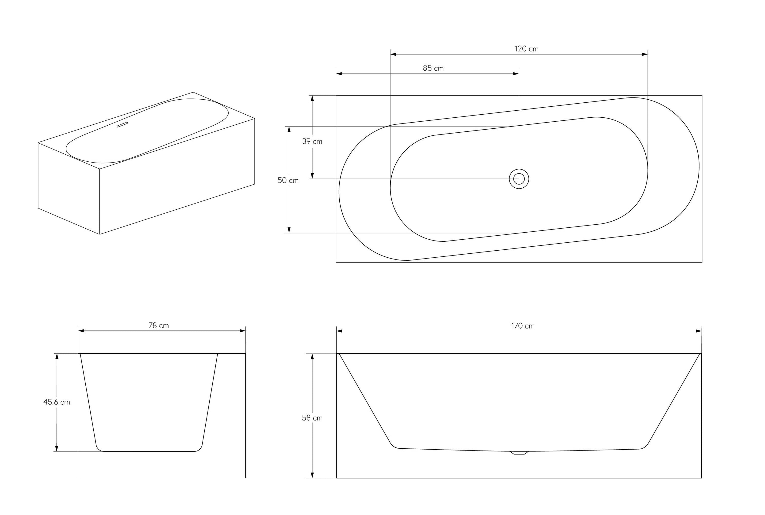 Baignoire d'angle semi-îlot ONDA CORNER - Acrylique