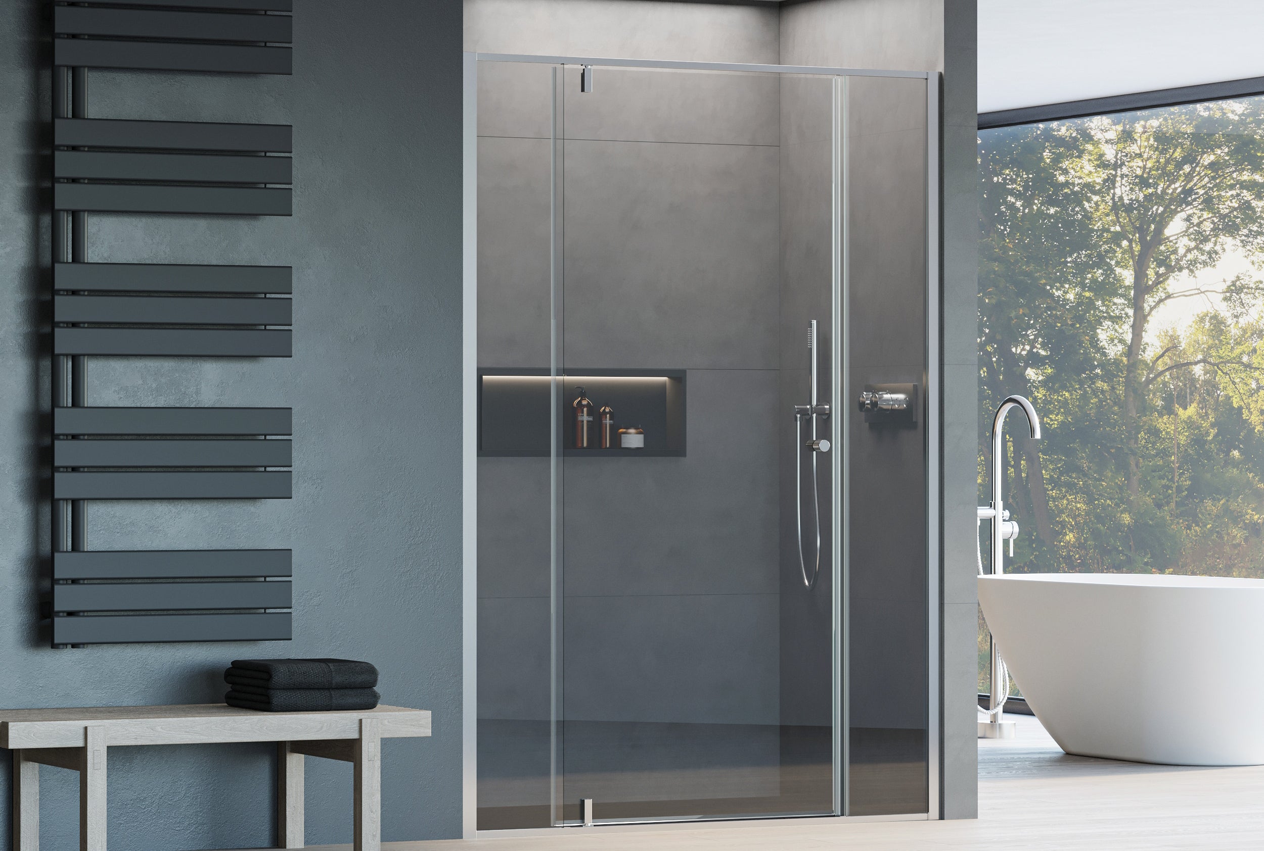 Paroi de douche en niche avec porte pivotante - deux panneaux fixes NT607 - FLEX