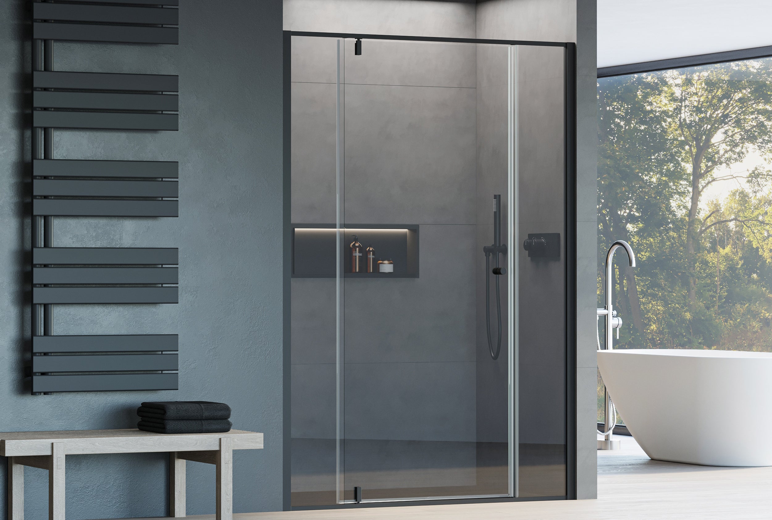 Paroi de douche en niche avec porte pivotante - deux panneaux fixes NT607 - FLEX