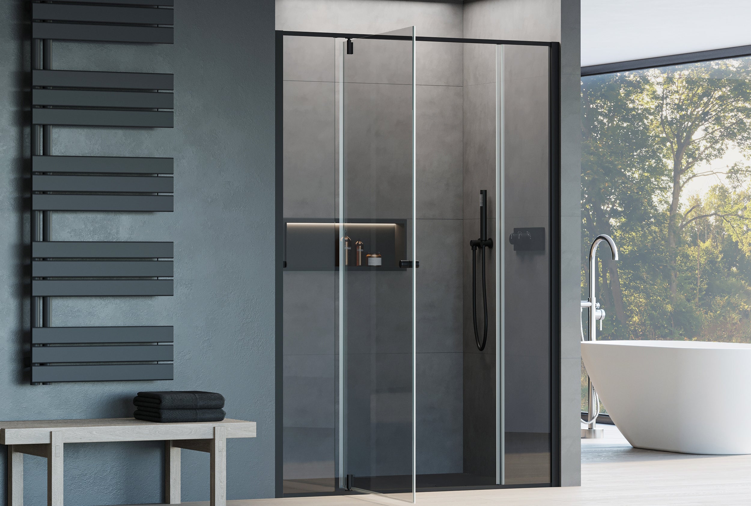 Paroi de douche en niche avec porte pivotante - deux panneaux fixes NT607 - FLEX