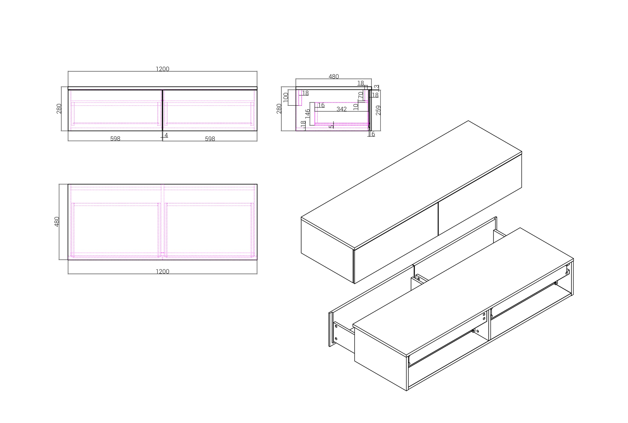 Meuble sous-lavabo TLB 120-48
