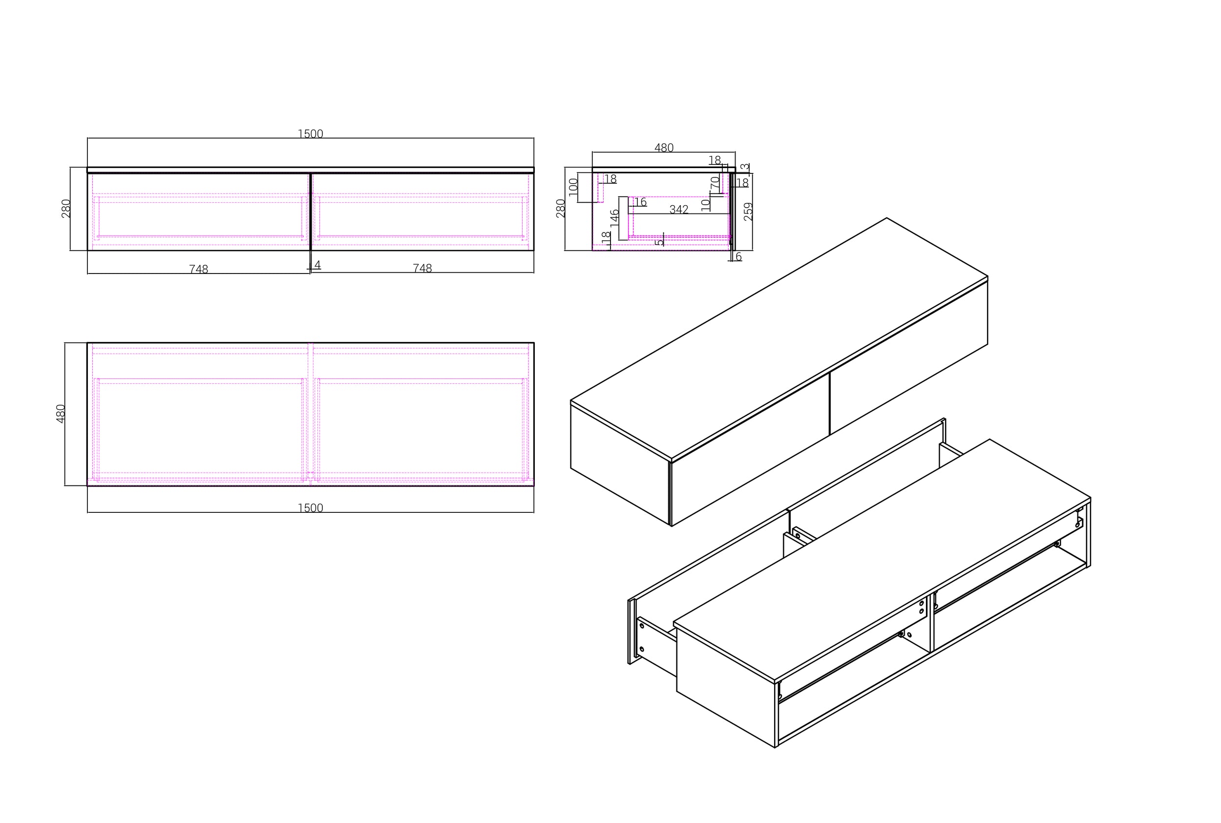 Meuble sous-lavabo TLB 150-48