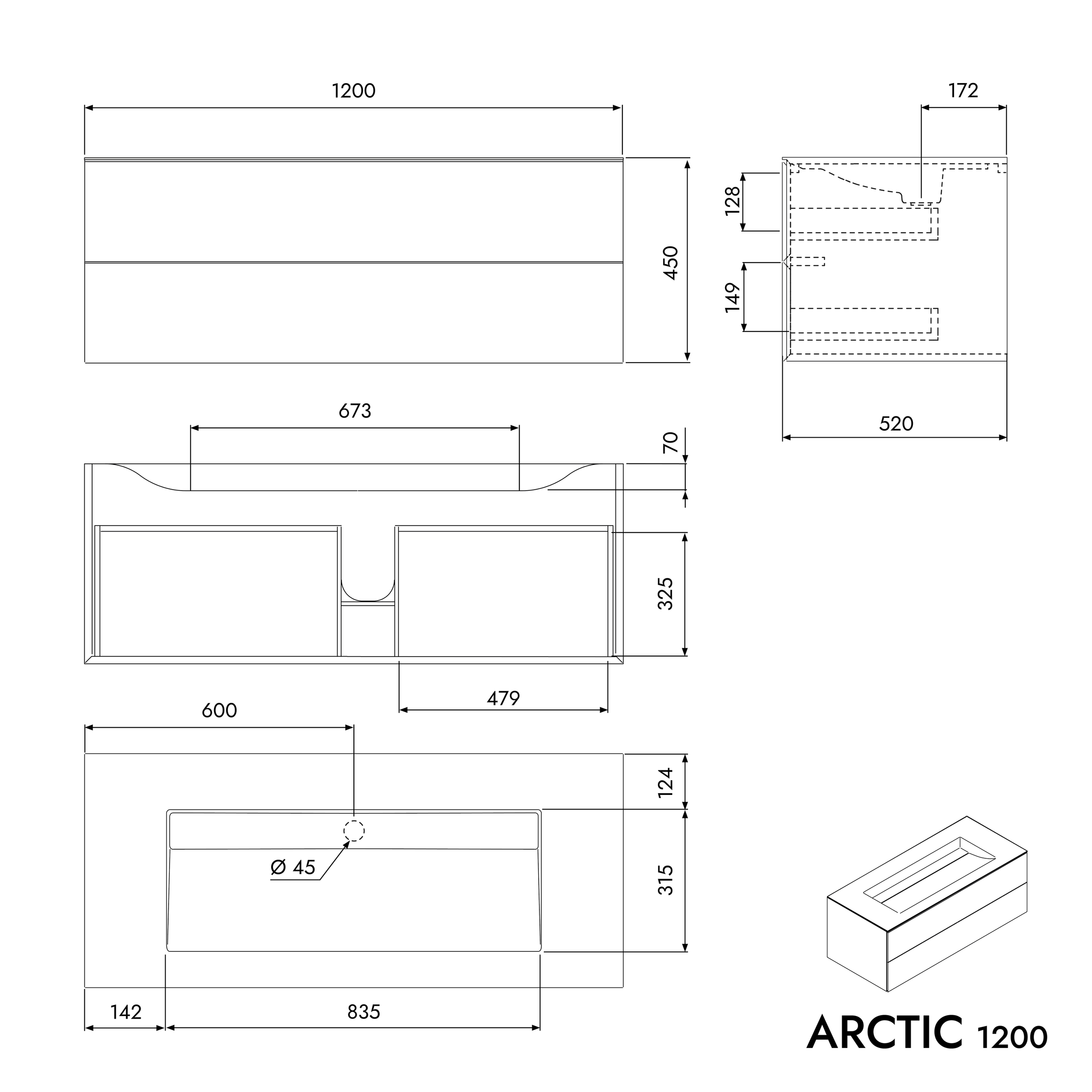 Meuble salle de bain ARCTIC 1200