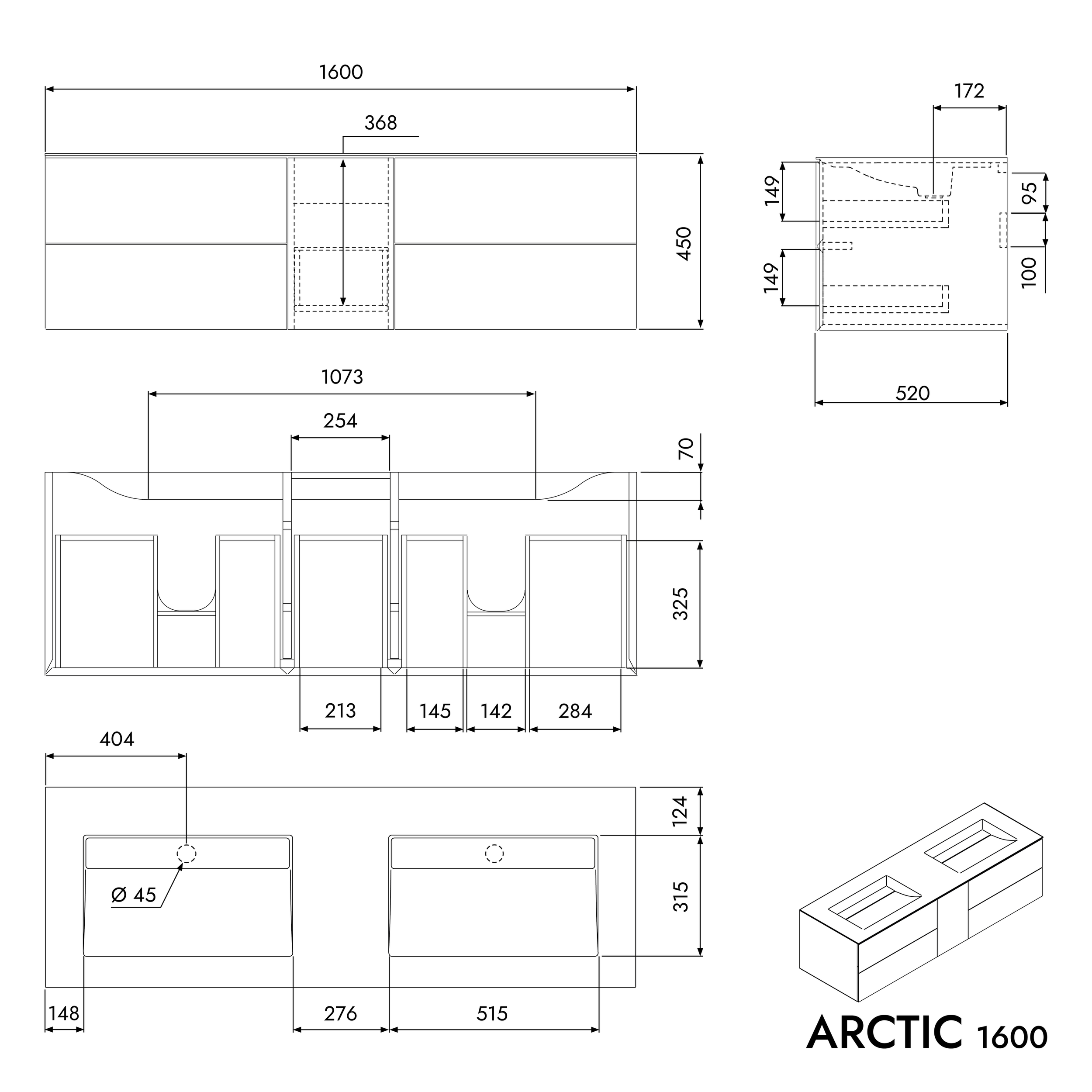 Wastafel onderkast ARCTIC 1600