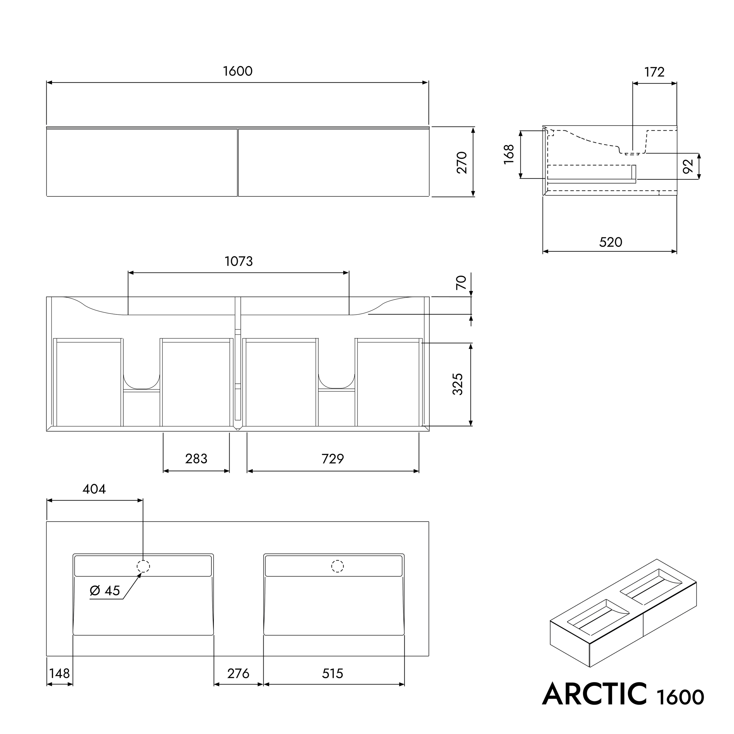 Meuble salle de bain ARCTIC 1600