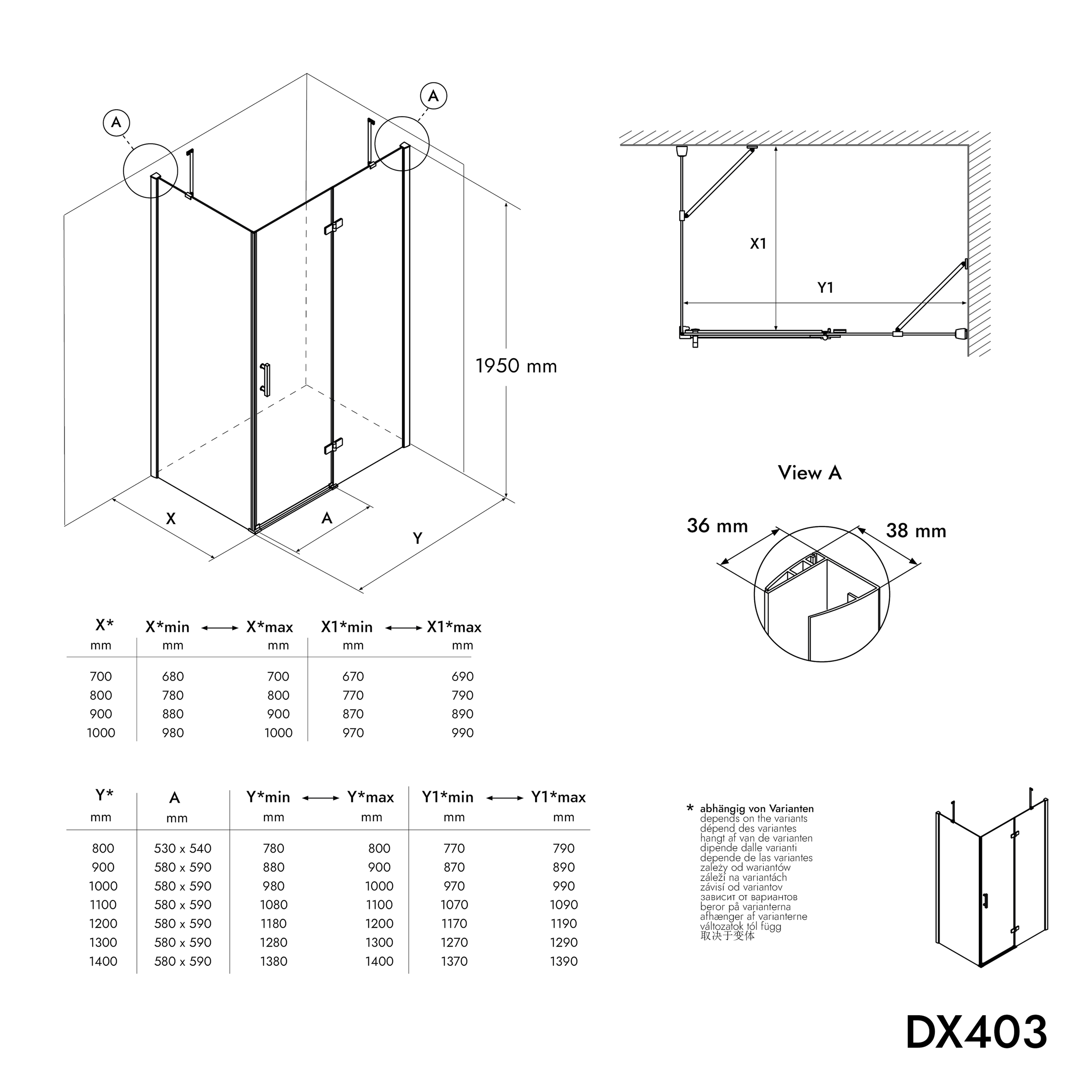 Paroi de douche accès latéral DX403