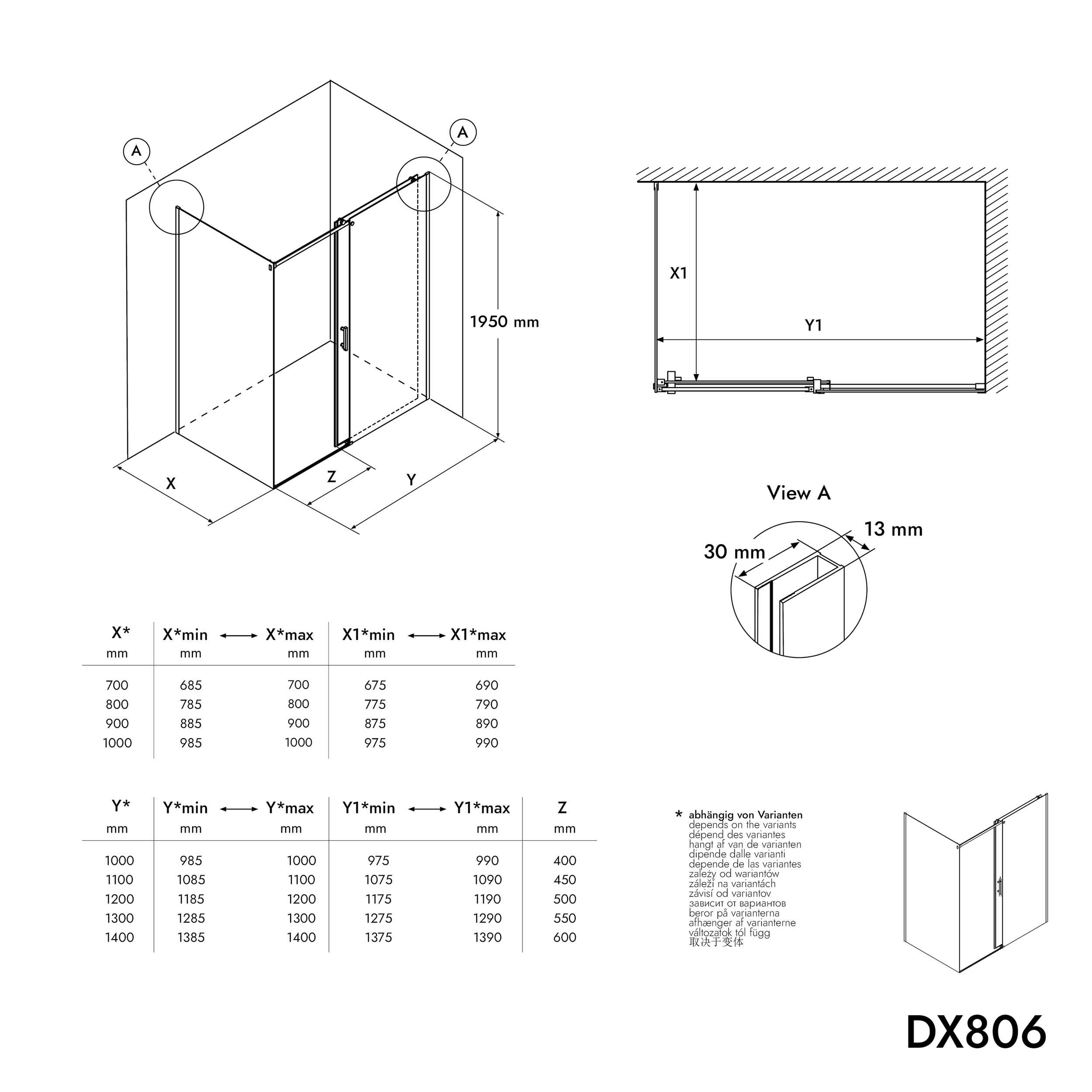 Douche d'angle avec porte coulissante NT806 FLEX