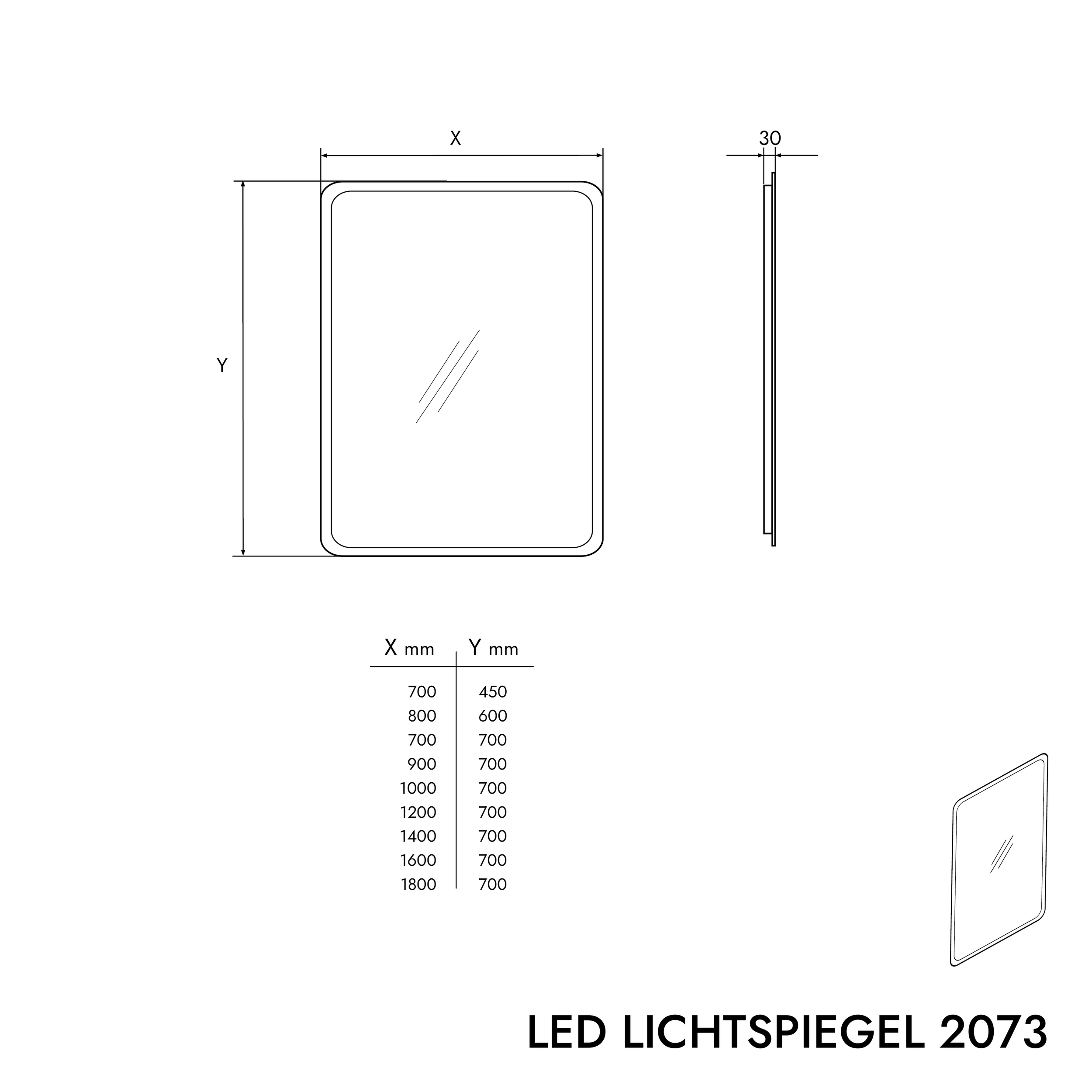 Miroir lumineux LED Miroir de salle de bain 2073