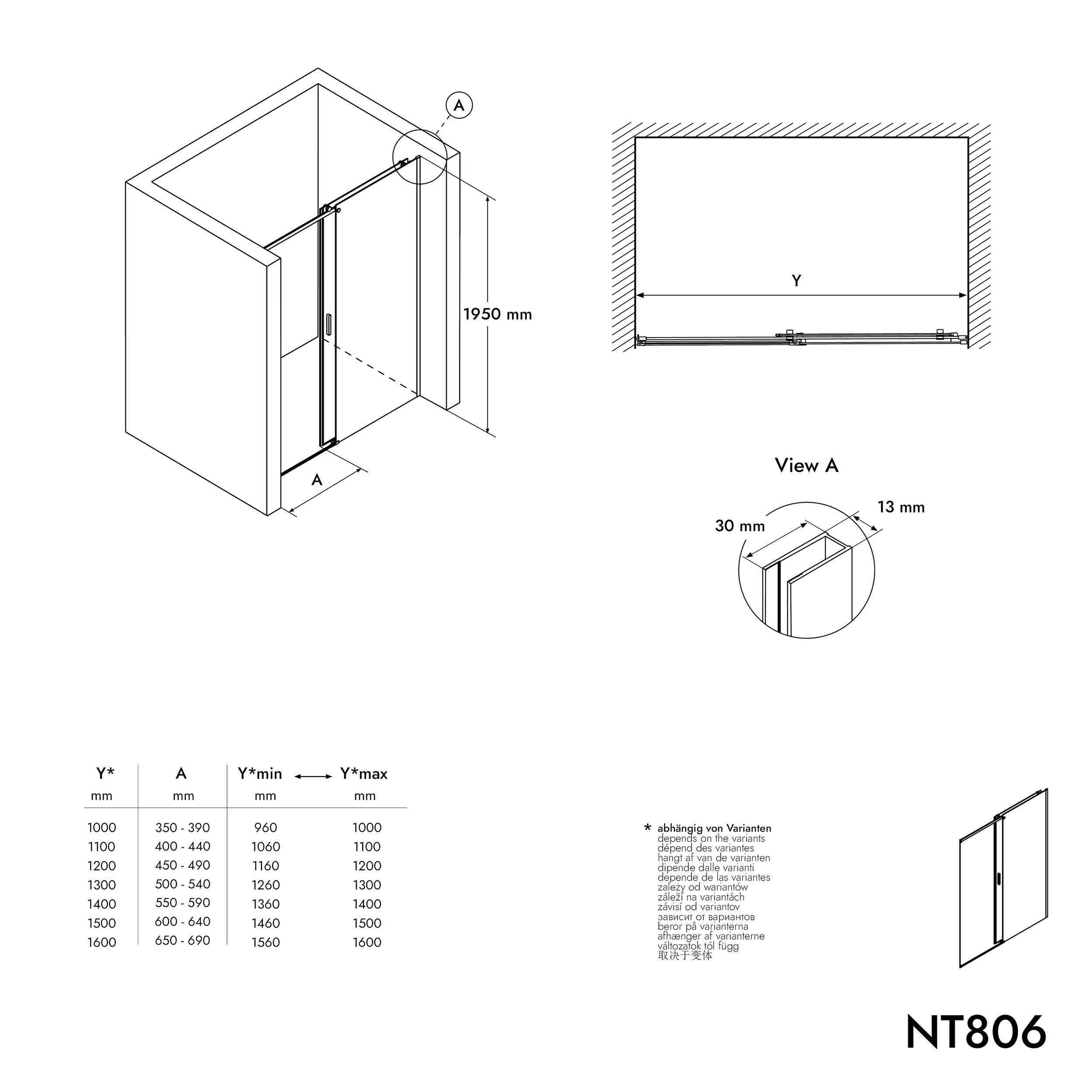Porte de douche en niche coulissante NT806 FLEX