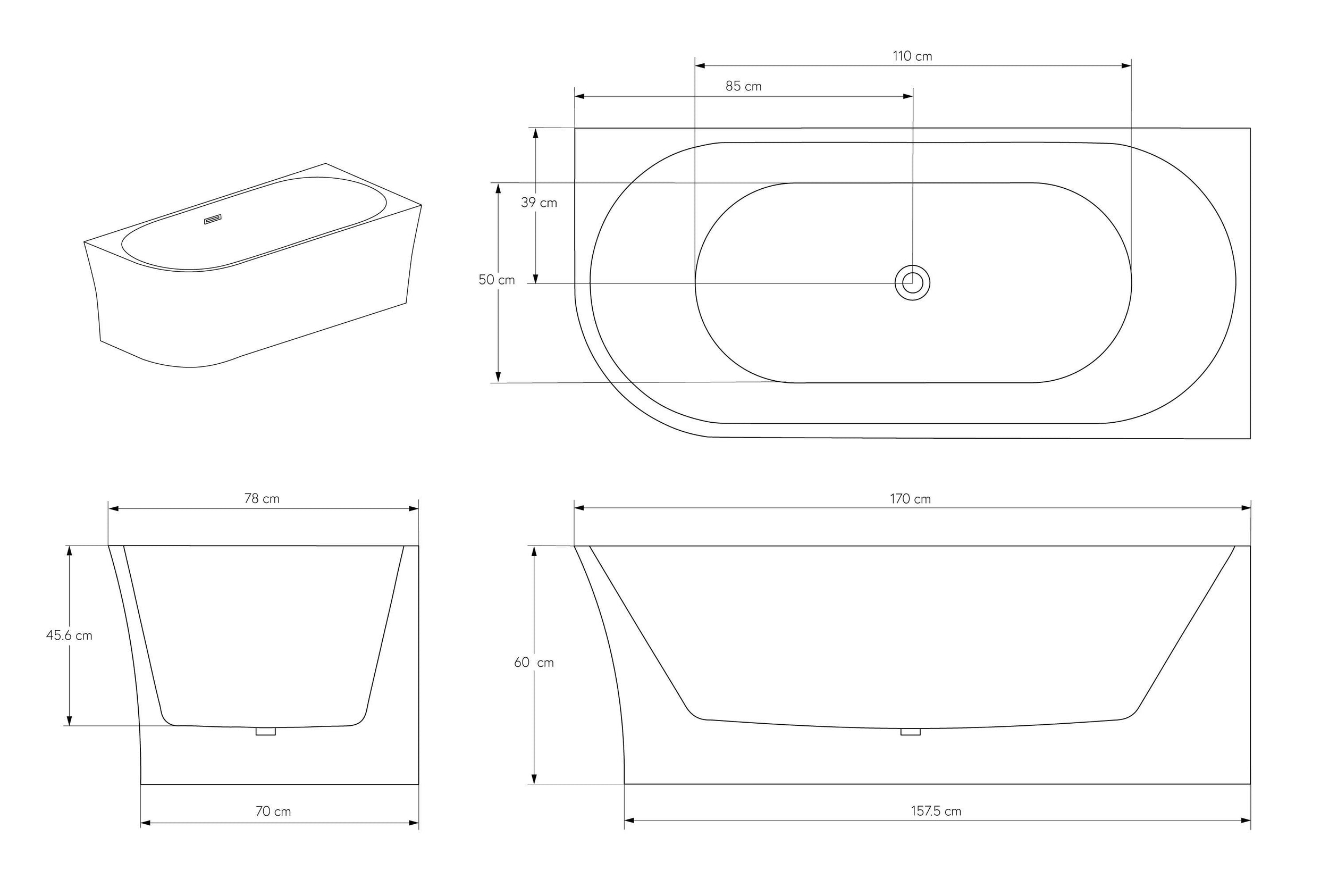Baignoire d'angle semi ilot NOVA CORNER - Acrylique