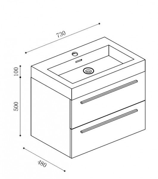 Meuble de salle de bains T730 en chêne blanchi avec lavabo encastré