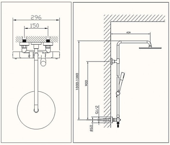 Opbouw regendouche thermostatisch douchesysteem 4011 BASIC