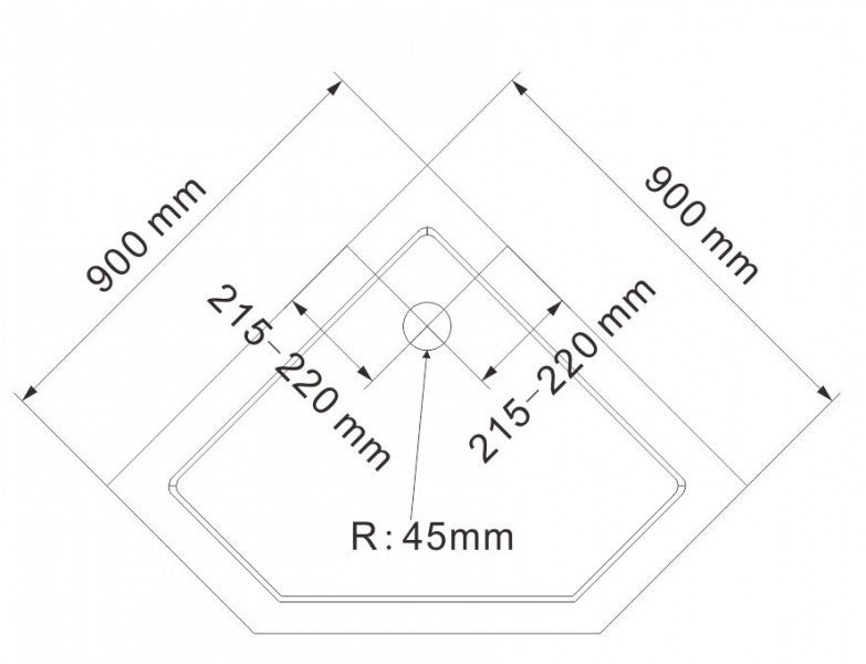 Vijfhoekige douchebak - 90 x 90 cm en afvoersysteem