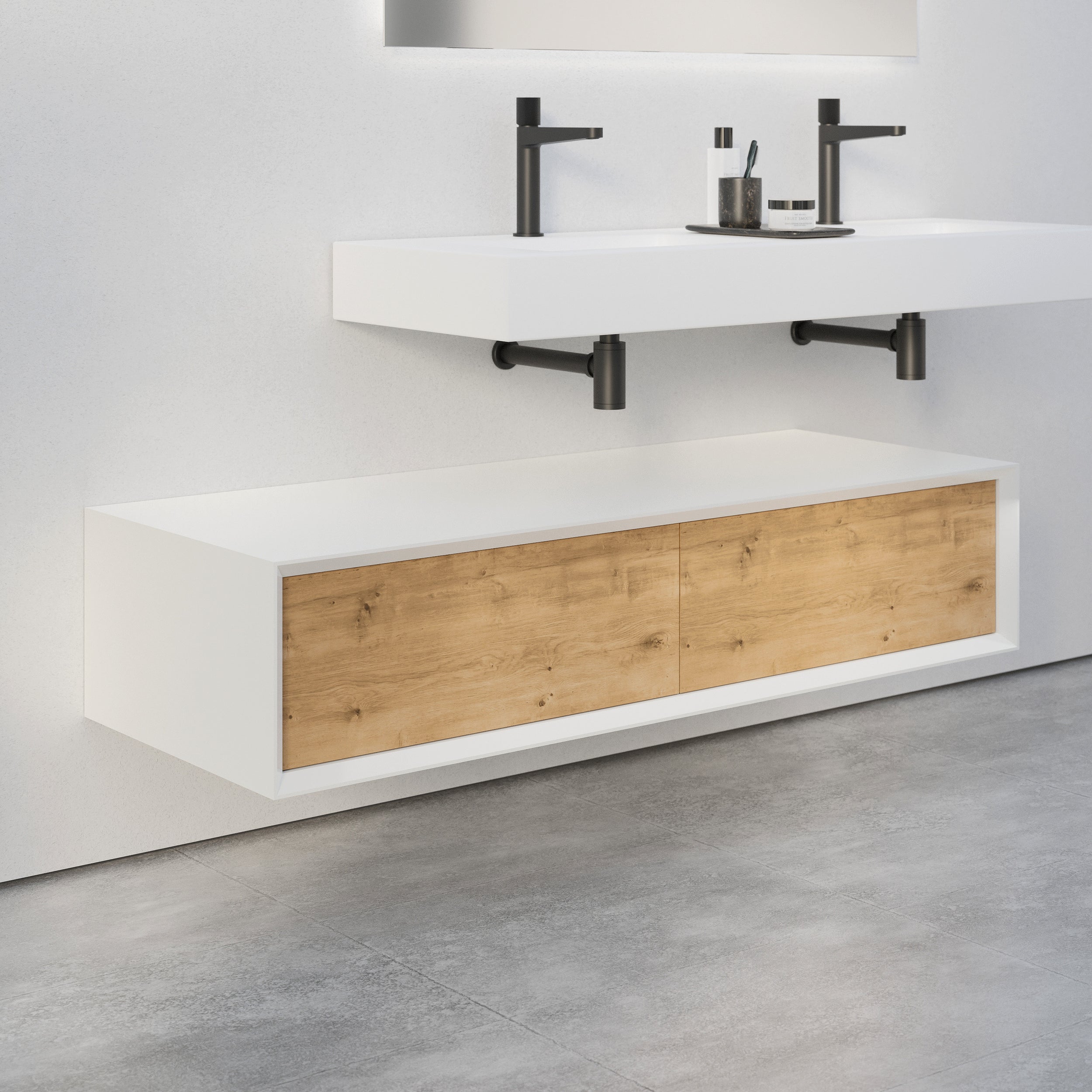 Meuble de salle de bain Sideboard Fiona Slim 140 cm blanc mat