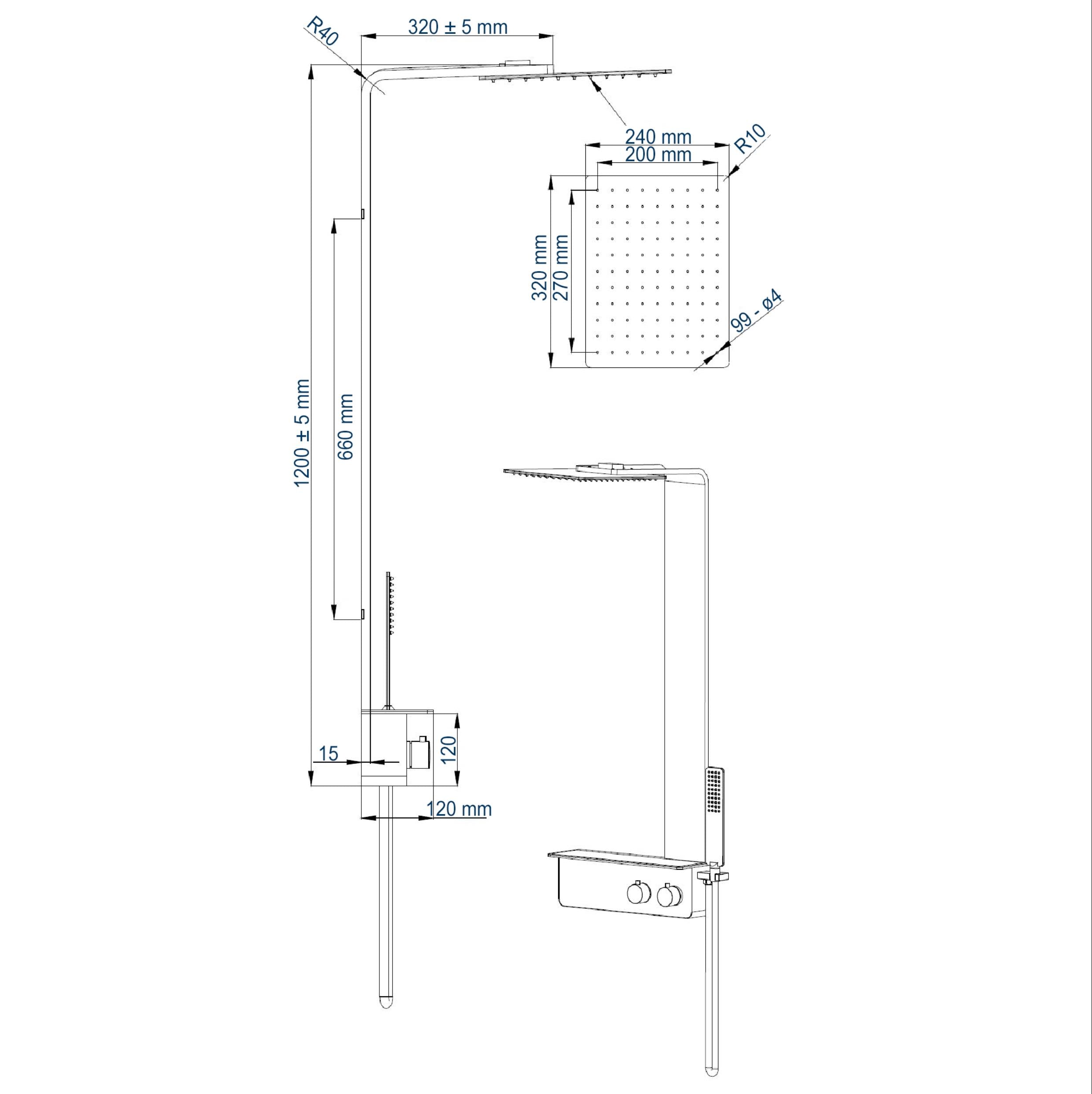 Opbouw regendouche douchesysteem NT038 Pro 