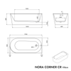 Baignoire d'angle semi-îlot NOVA CORNER acrylique blanc mat