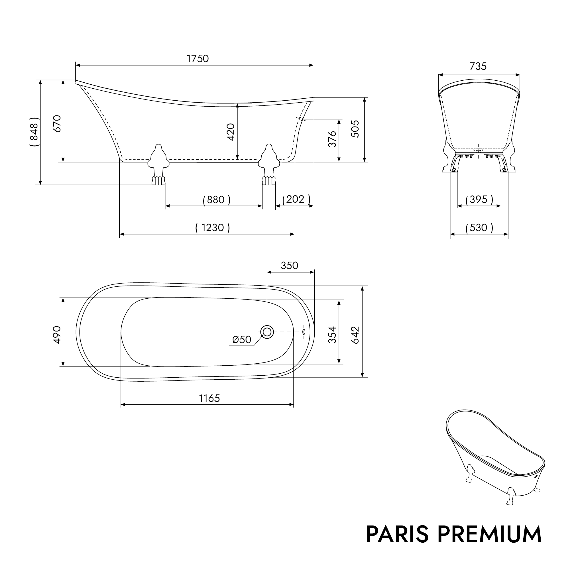 Baignoire îlot PARIS PREMIUM - Acrylique