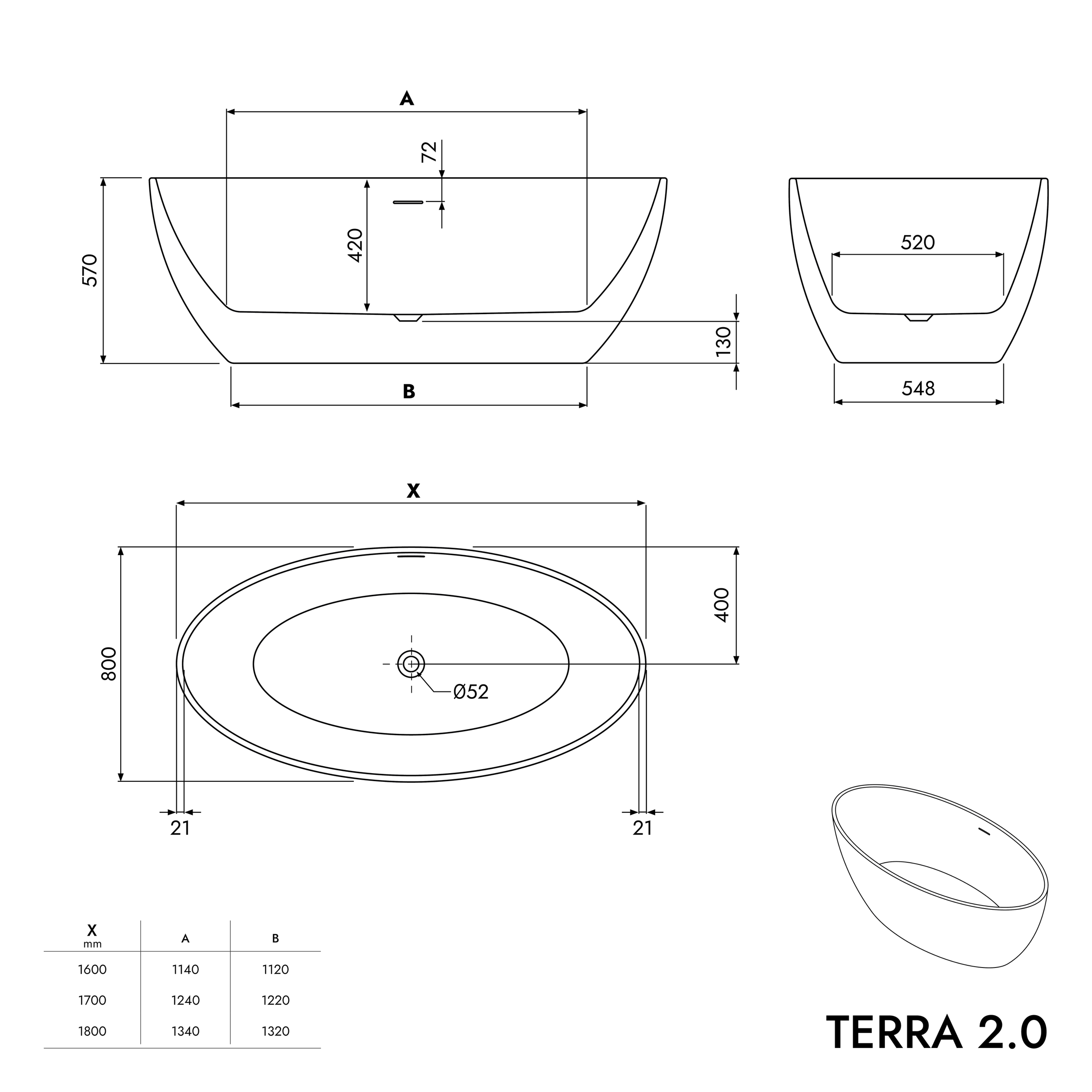 Freestanding bathtub TERRA 2.0 acrylic