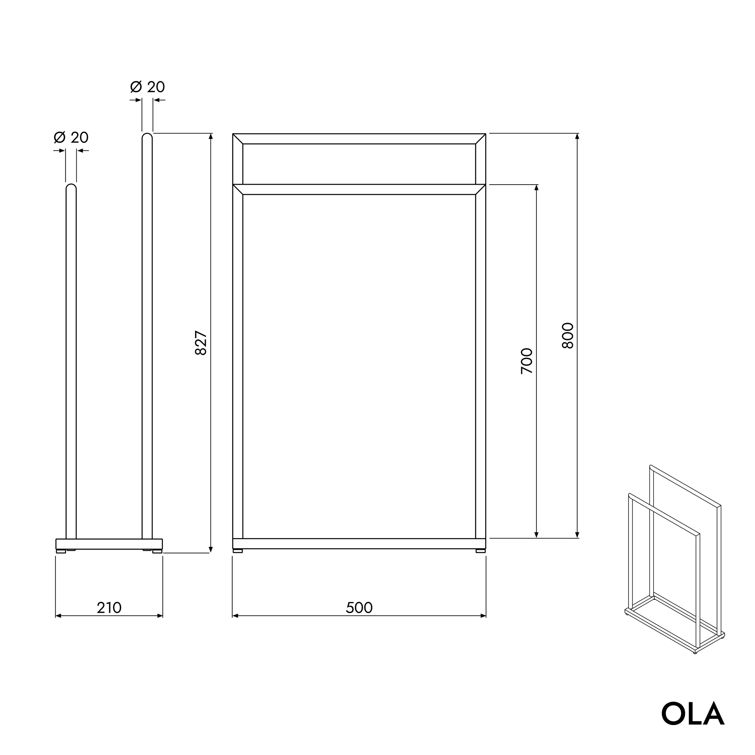 Porte-serviettes OLA - Acier - 50 x 21 x 82 cm - Rond - couleur au choix