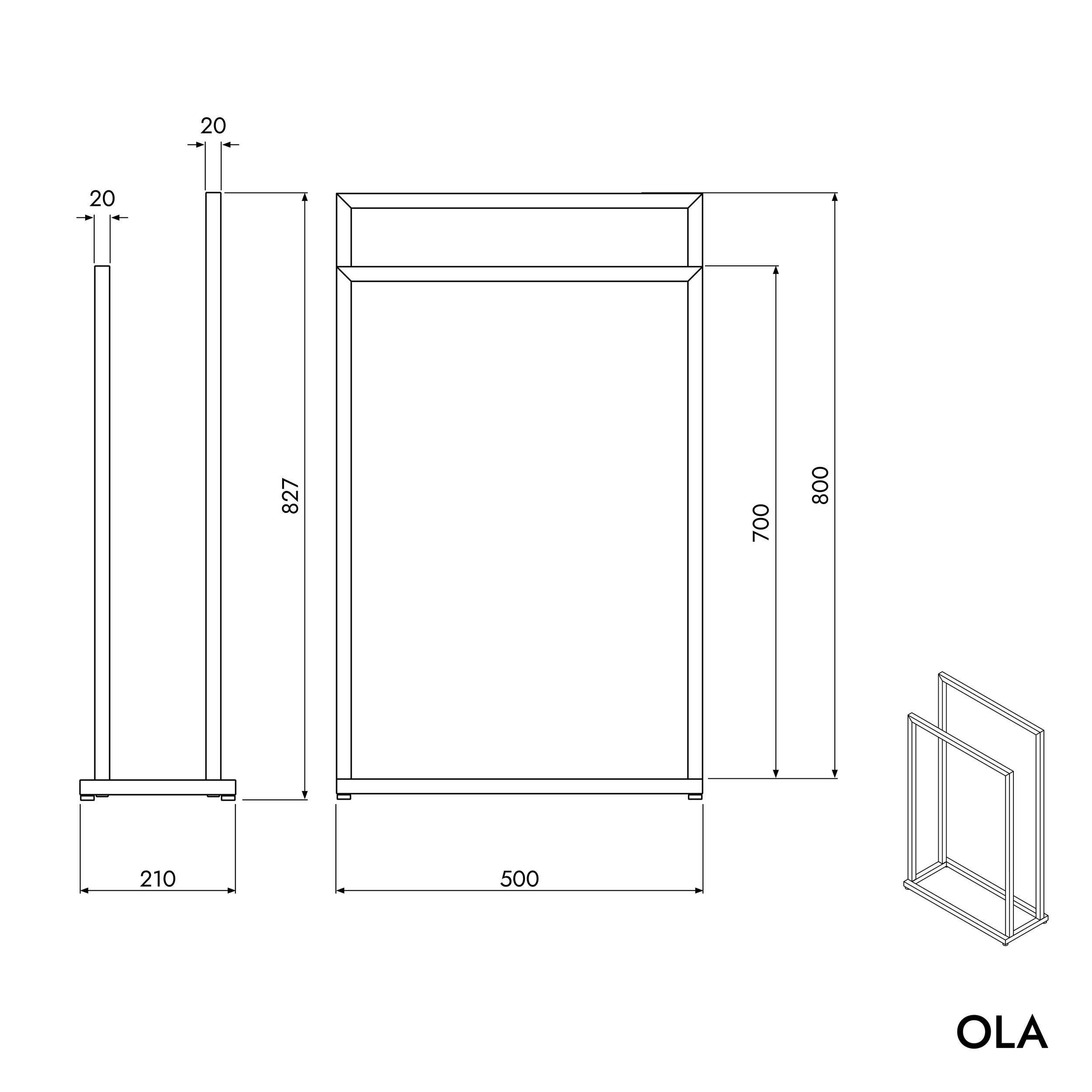 Porte-serviettes OLA - Acier - 50 x 21 x 82 cm - design angulaire - couleur au choix