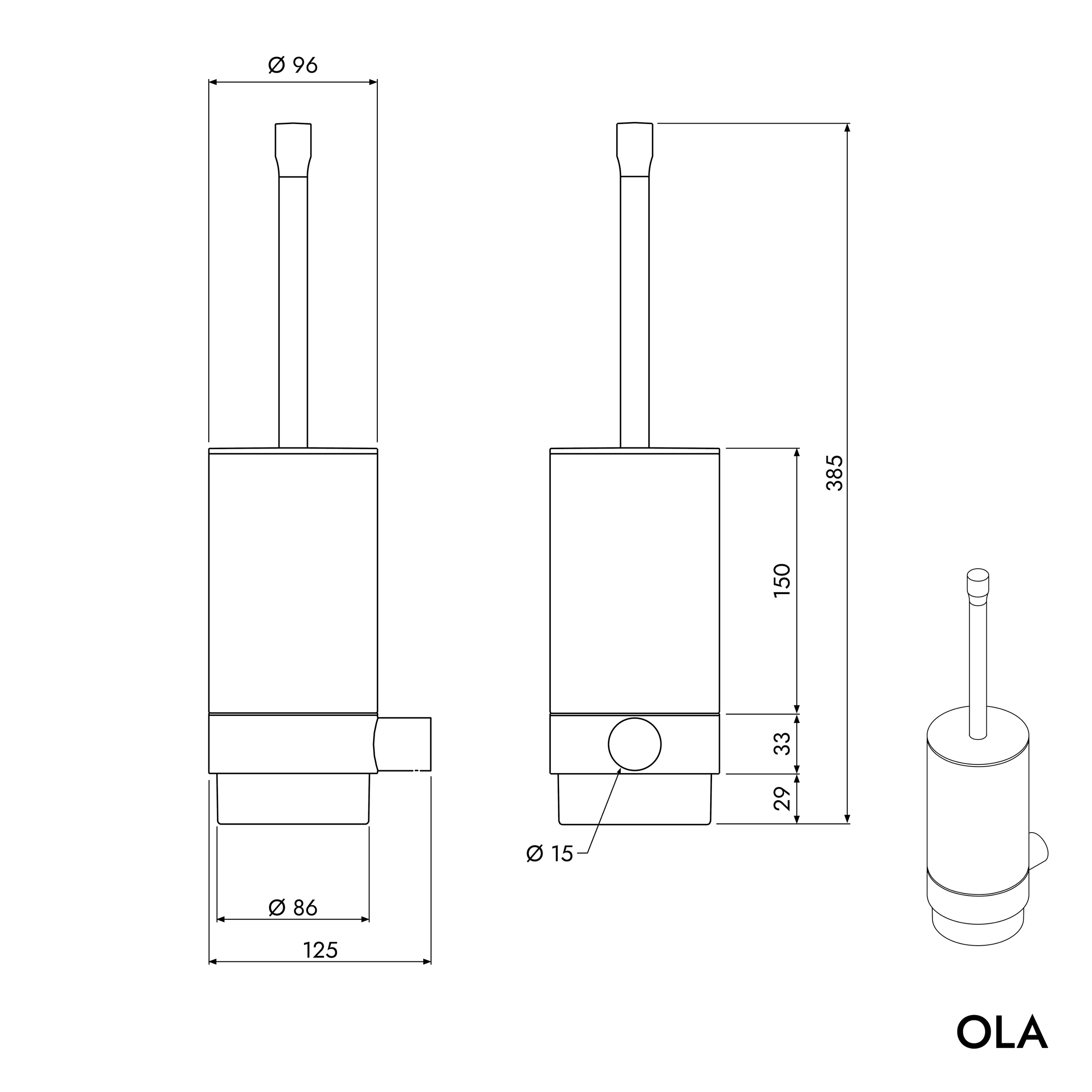 Porte-balai WC OLA - Céramique / Inox / Silicone - env. 9,5 x 12,6 x 38 cm - couleur au choix