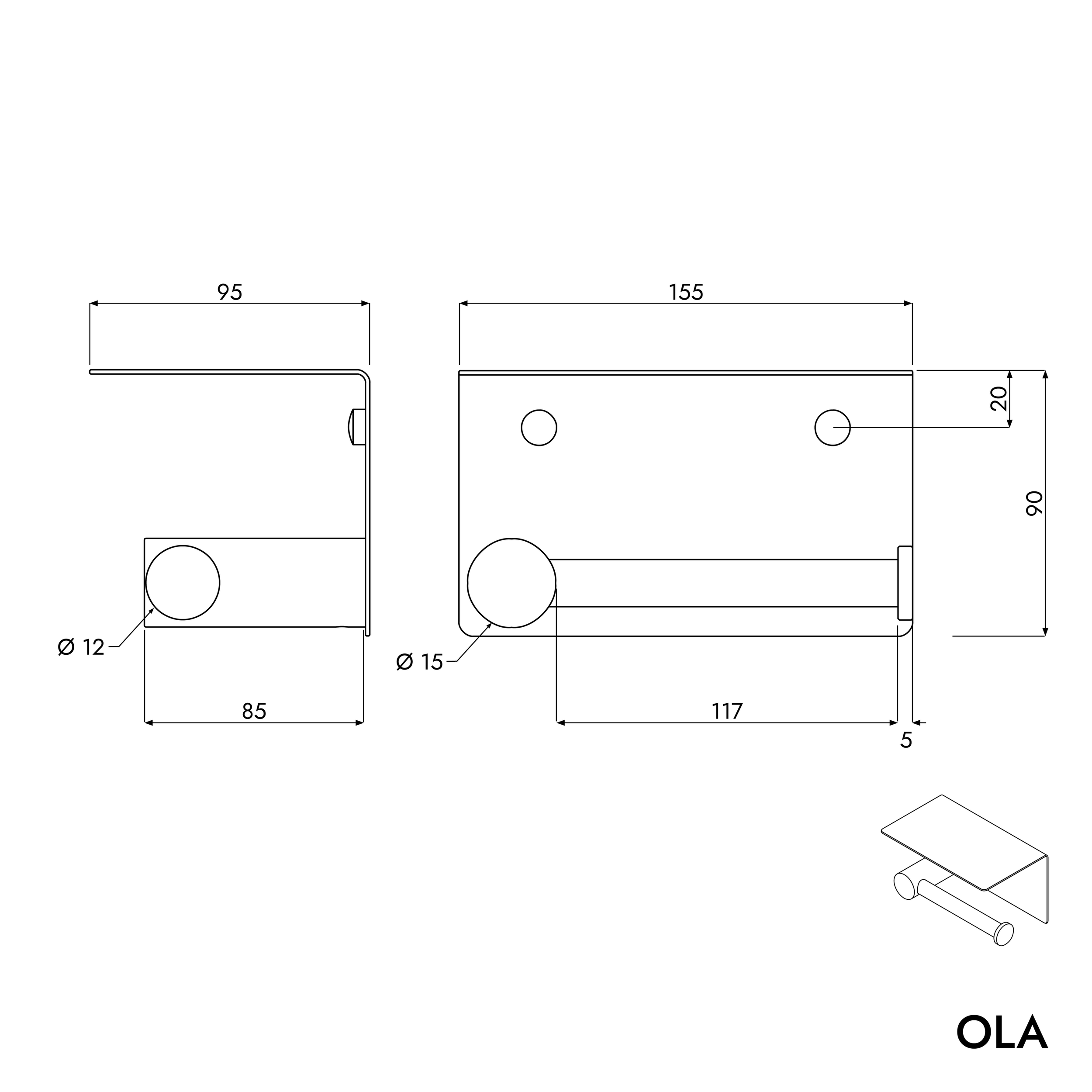 Paper roll holder OLA - with shelf