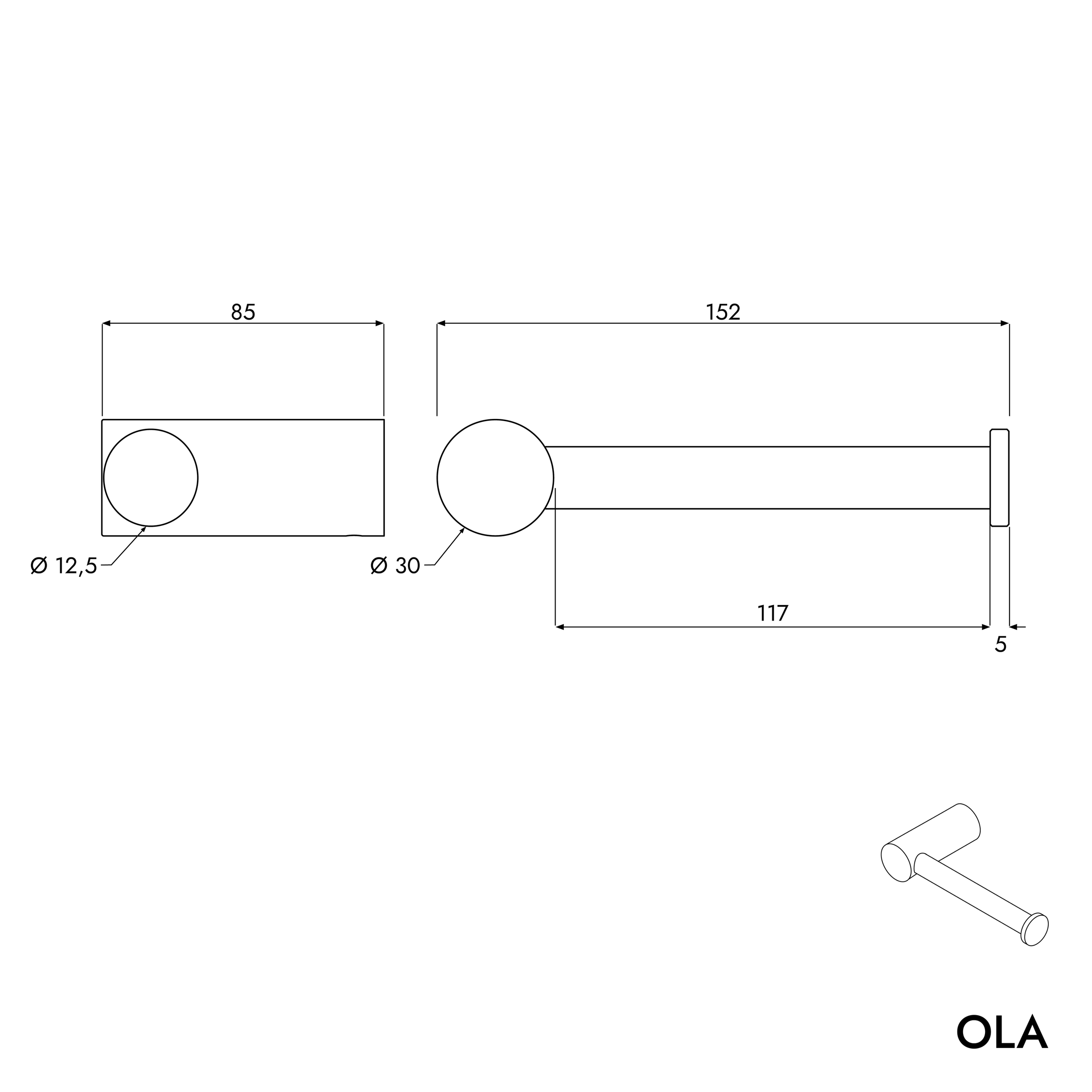 Porte-papier toilette OLA - Inox - env. 15,5 x 8,5 cm - Rond - couleur au choix