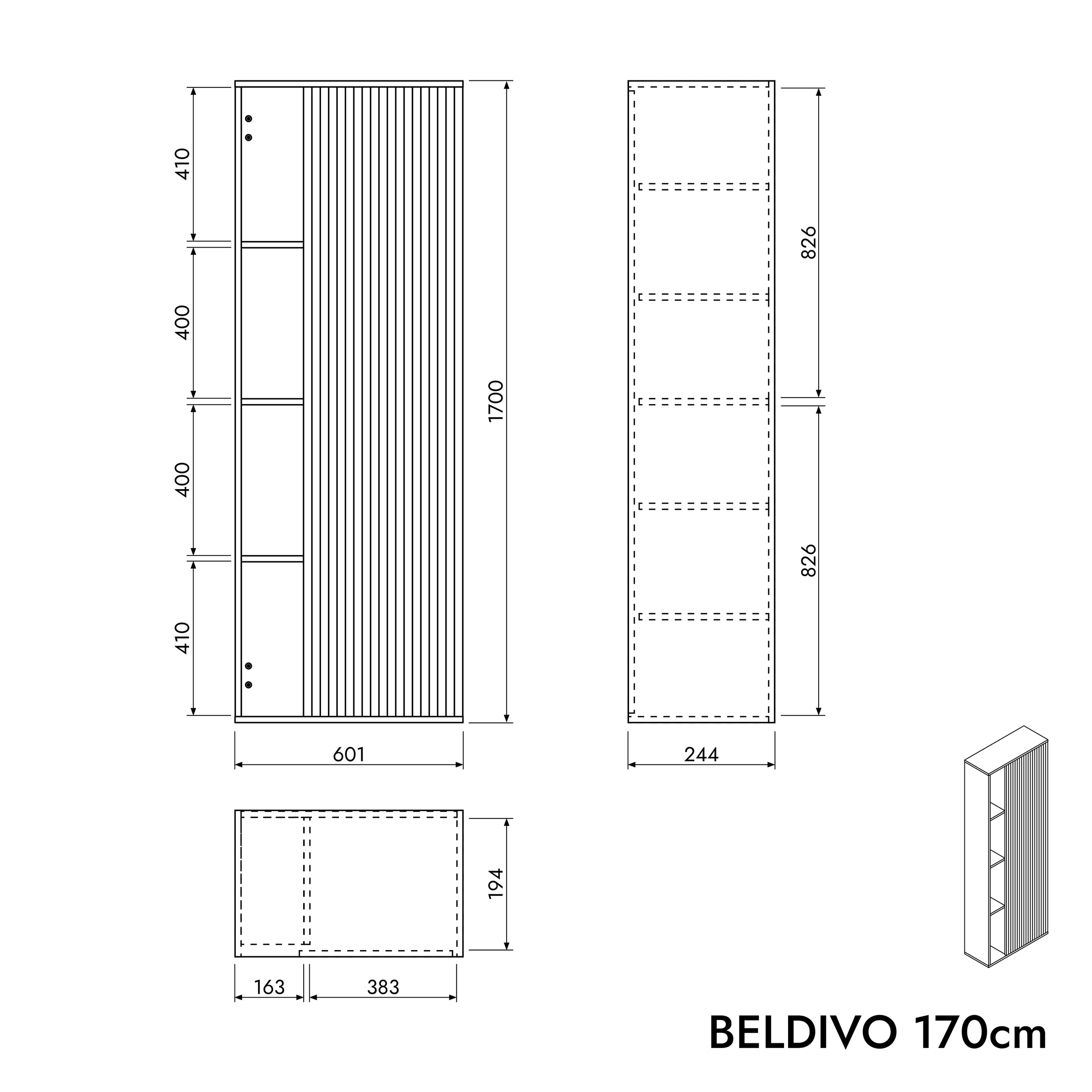 Tall cabinet BELDIVO 170 cm