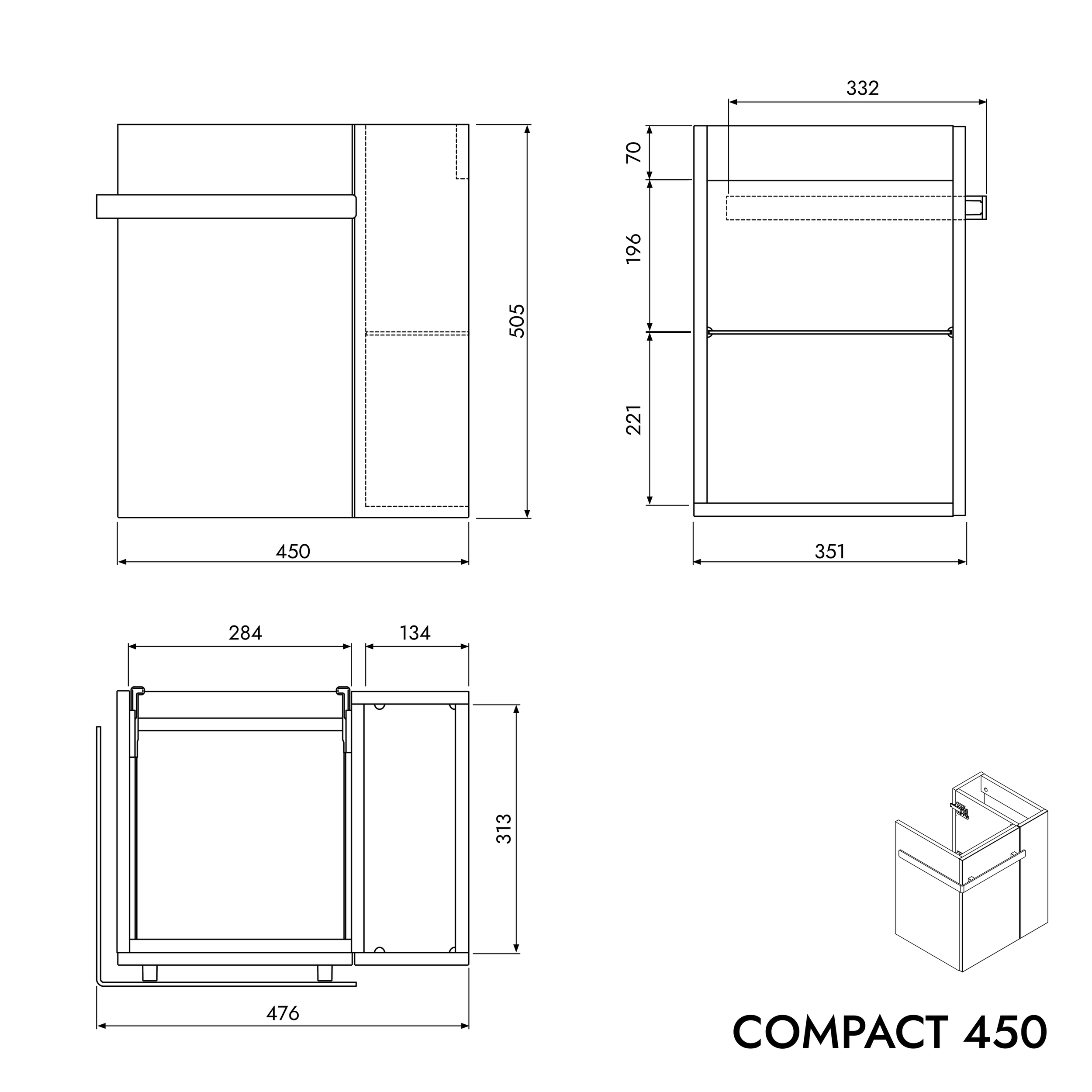 Vanity unit for guest WC COMPACT 450