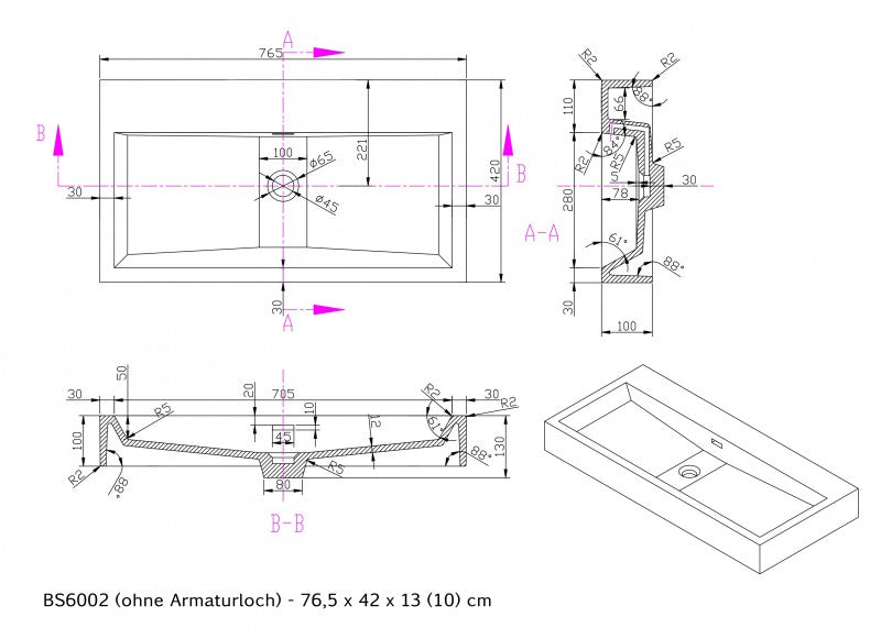 Wandwaschbecken Aufsatzwaschbecken BS6002