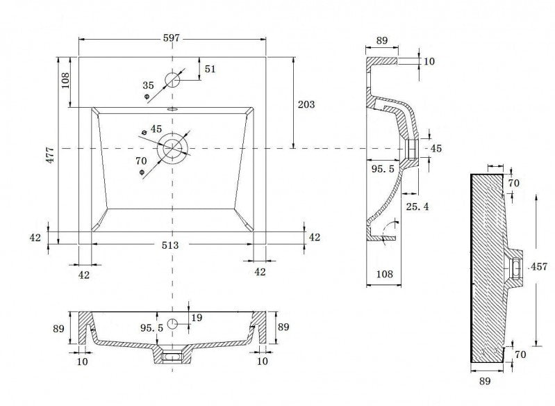 Wastafel voor wandmontage Aanrecht BS6049