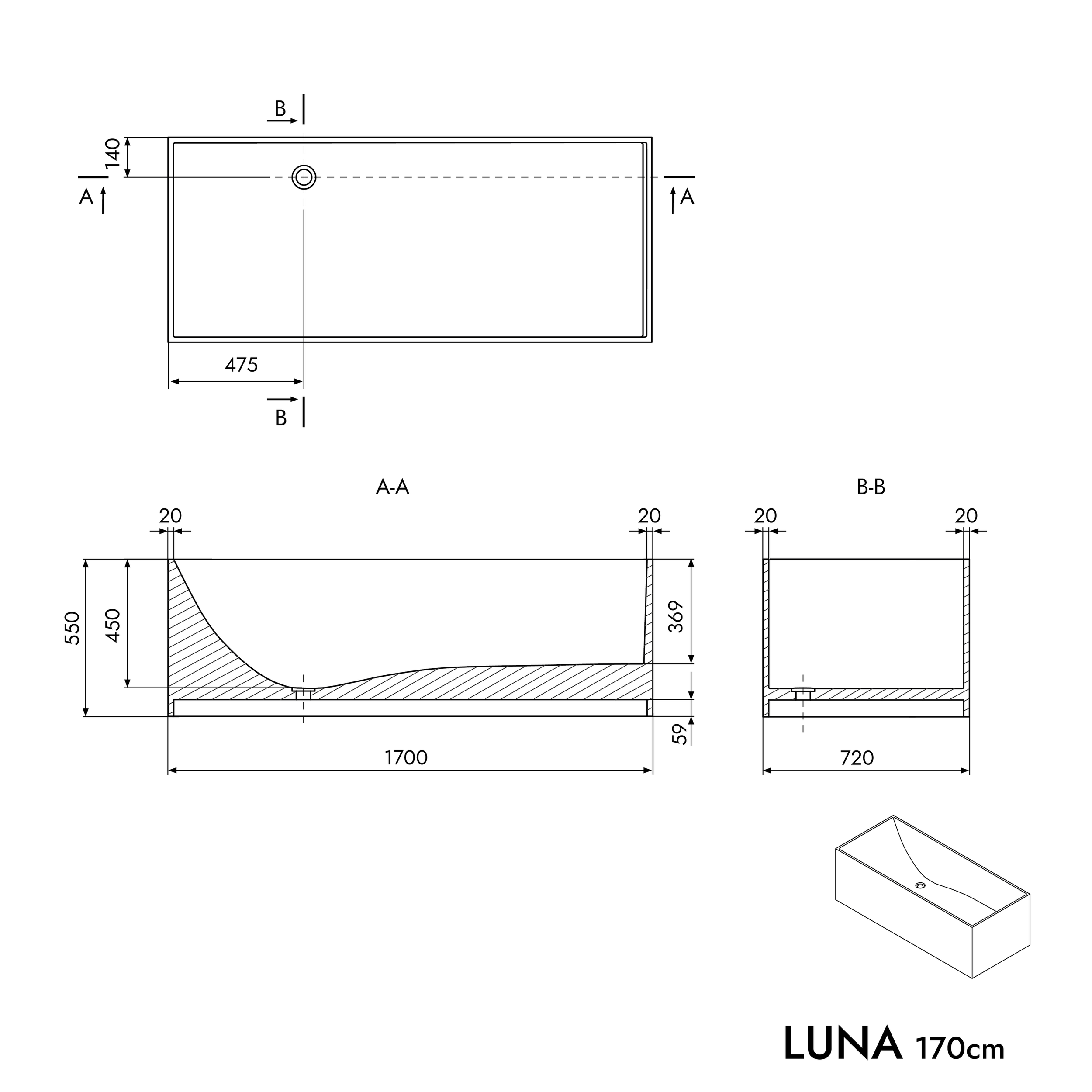 Vrijstaand ligbad LUNA STONE