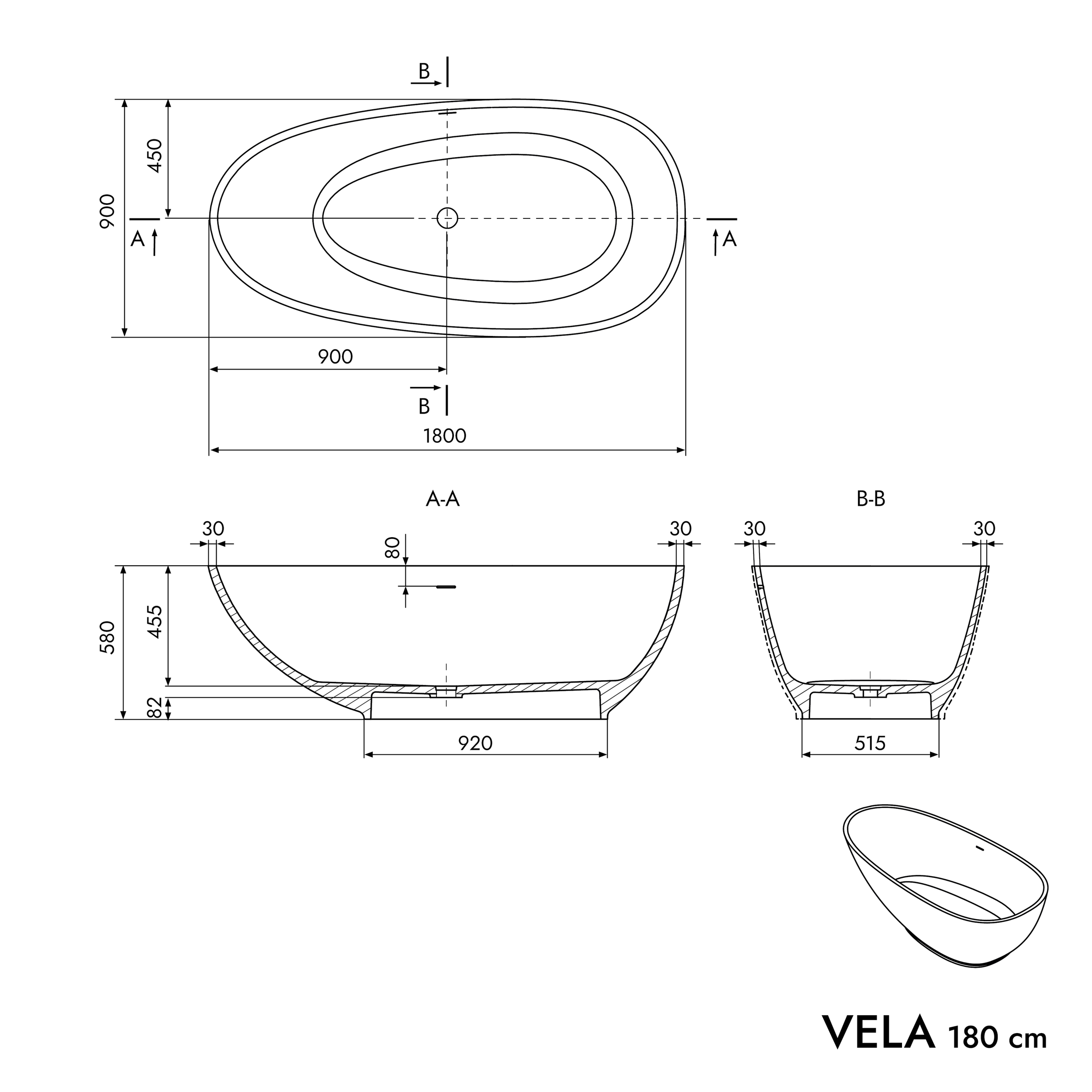 Vrijstaand bad VELA STONE