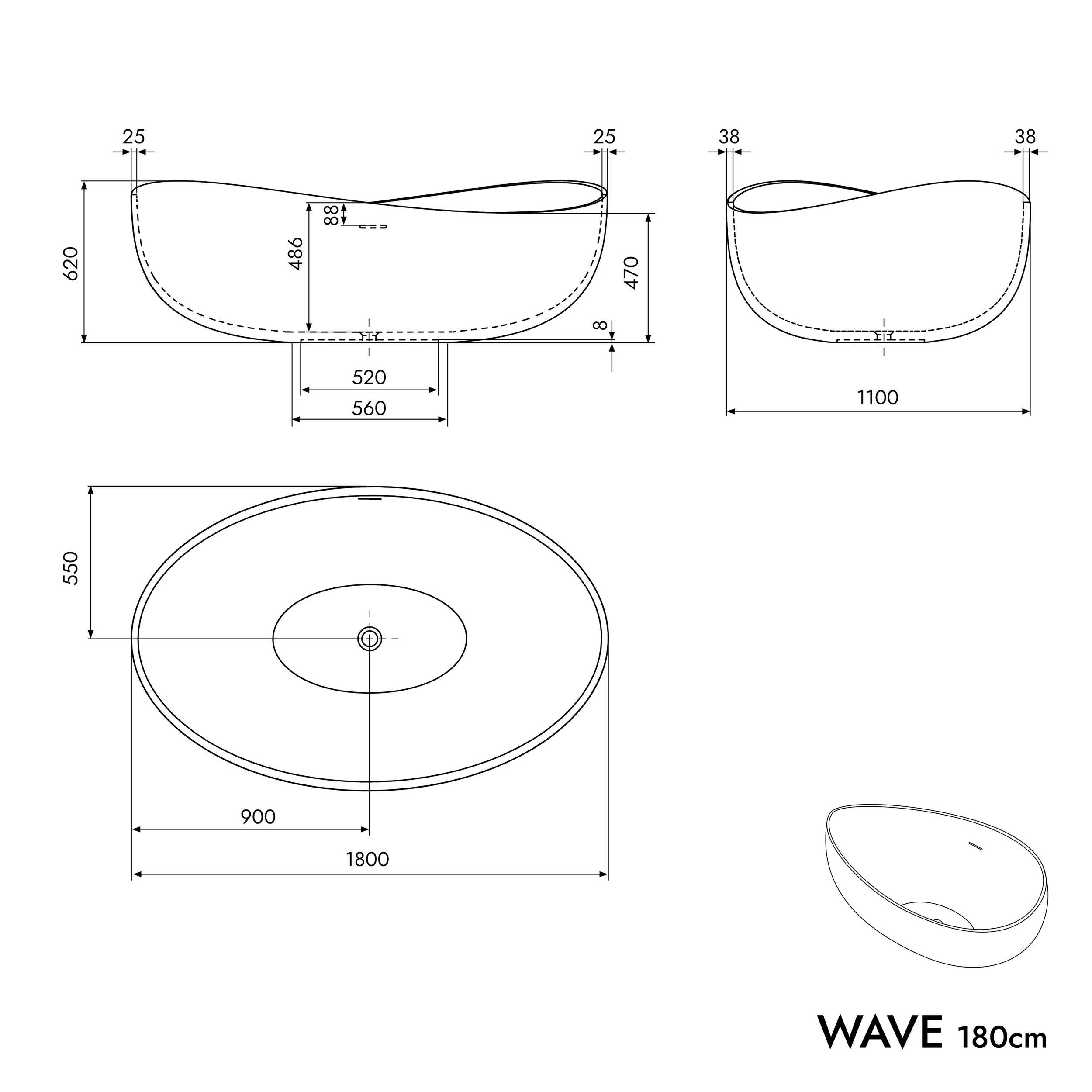 Vrijstaand badkuip WAVE STONE