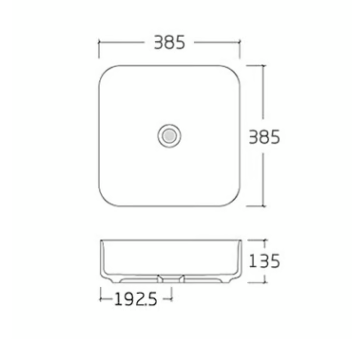 Opbouwwastafel van sanitair keramiek KW6134 - 38,5 x 38,5 x 13,5 cm - Kleur naar keuze