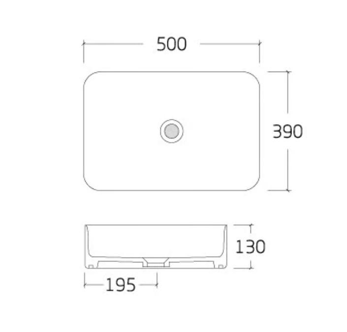 Countertop Washbasin KW6127 made of sanitary ceramic - 50 x 39 x 13 cm - glossy white