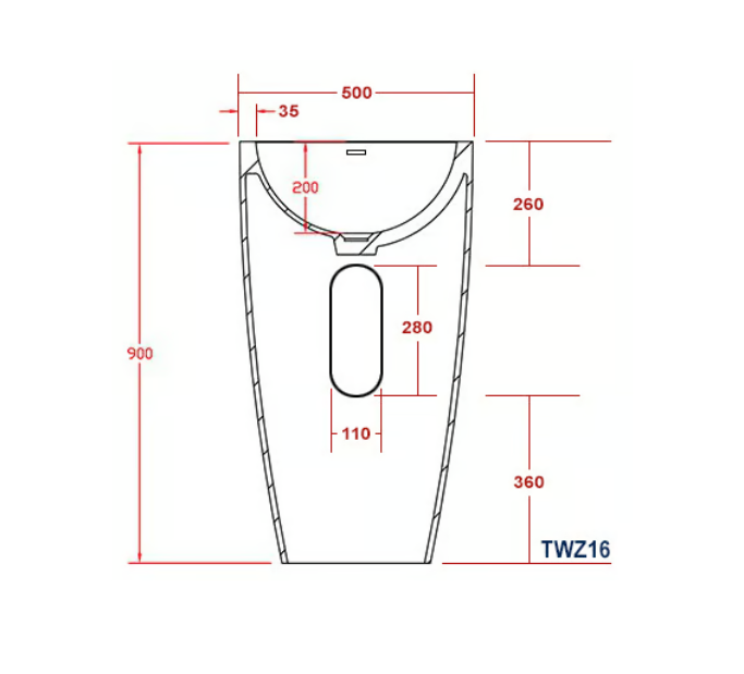 Standwaschbecken TWZ16 aus Mineralguss - 50 x 50 x 90 cm - Weiß matt