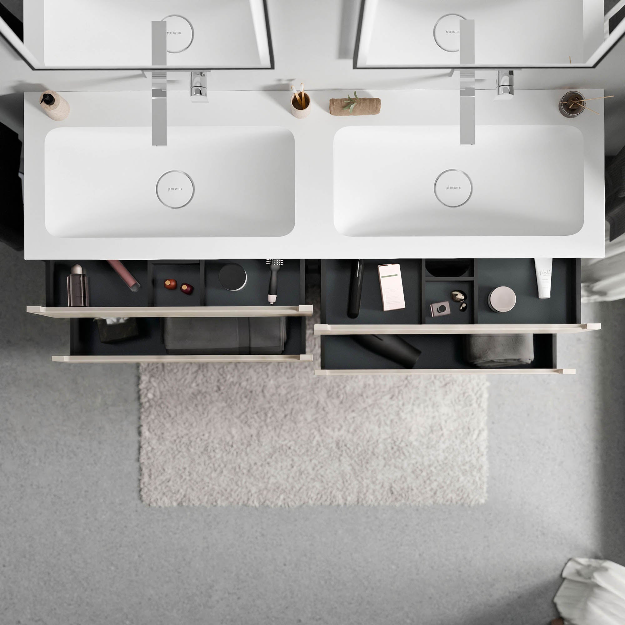 Meuble salle de bain VIREO 160 cm - avec vasque en fonte minérale CREAM - couleur au choix
