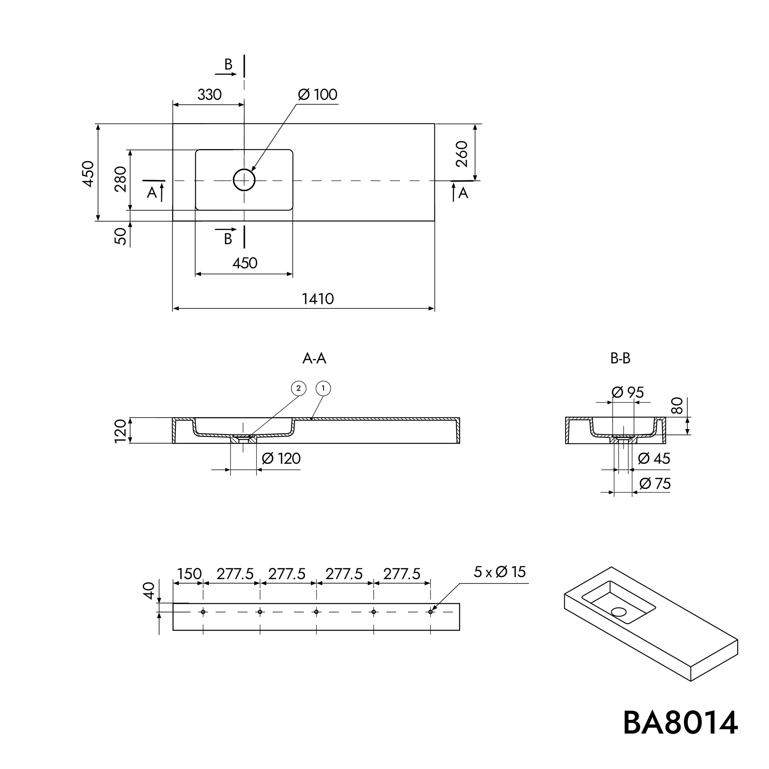 Vasque murale BA8014 en fonte minérale