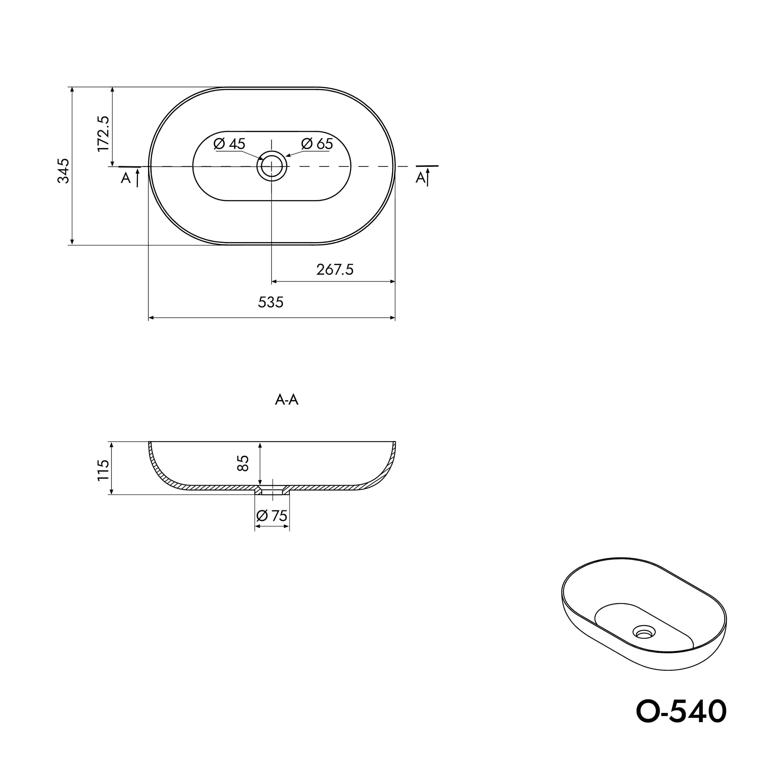 Opbouwwastafel O-540