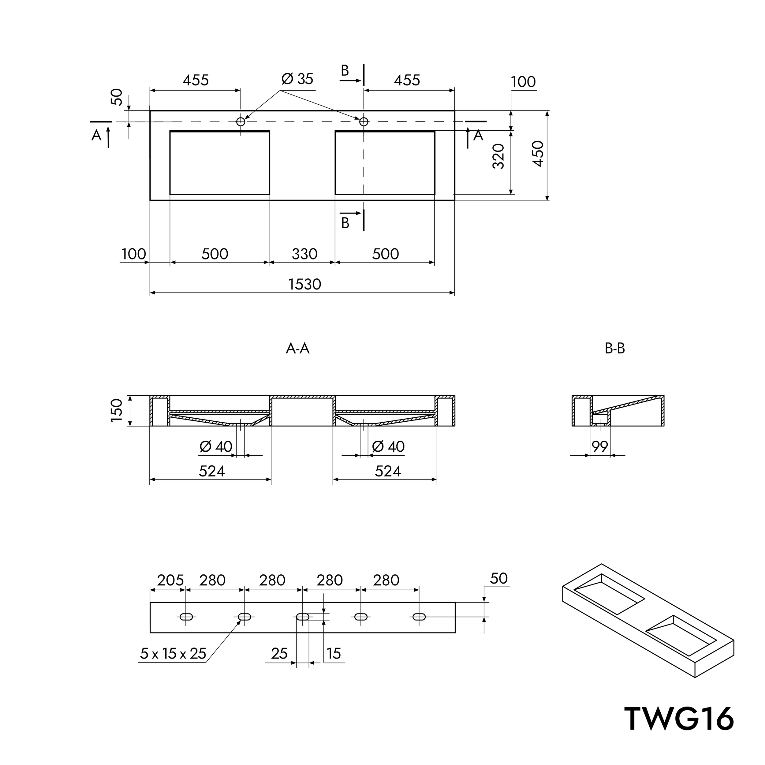 Wall-mounted washbasin TWG16