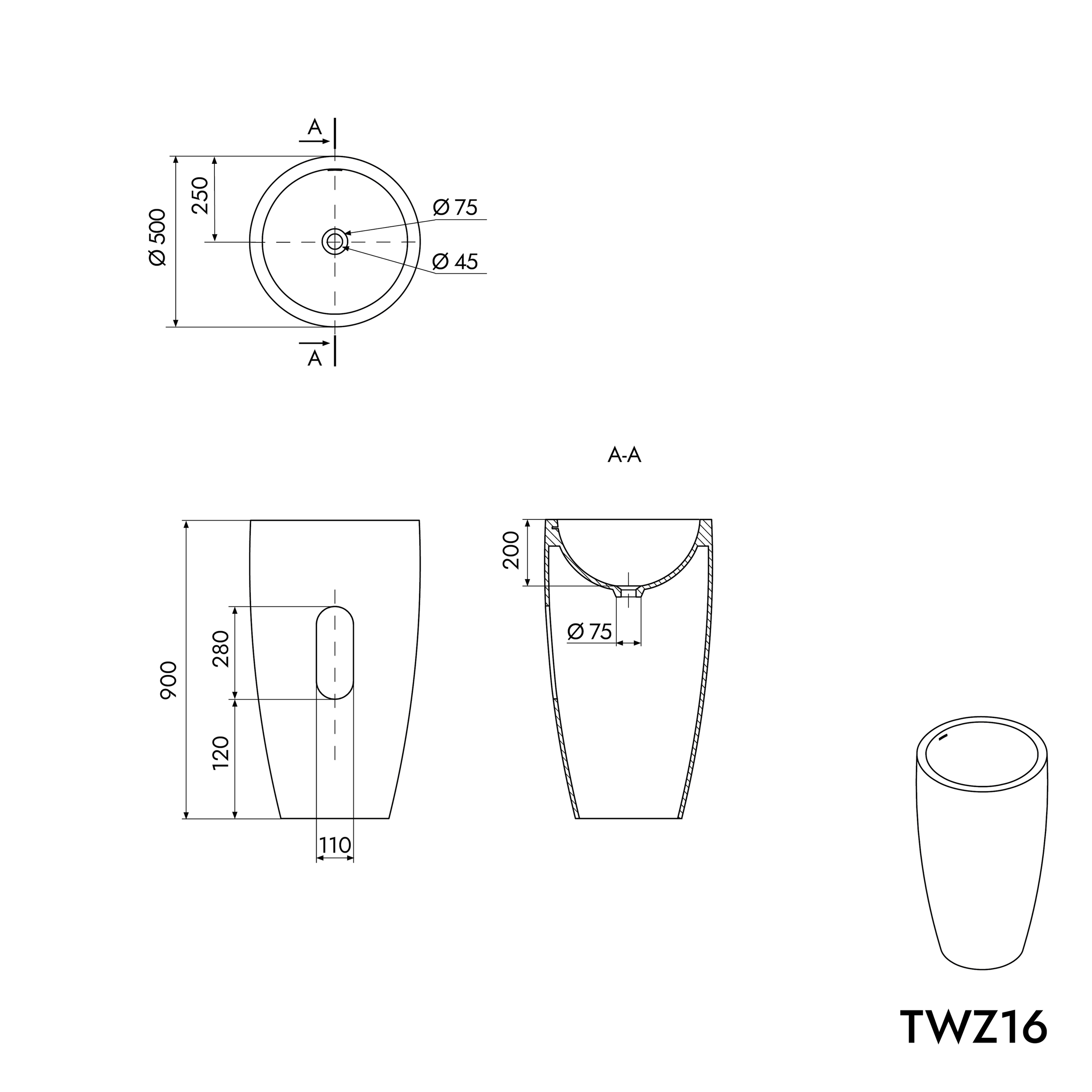 Standwaschbecken TWZ16