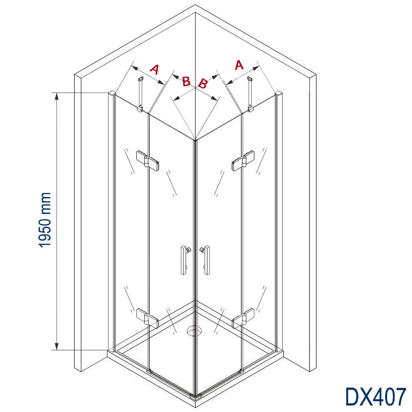 Eckdusche DX407 - 8 mm Nano Echtglas - Breite wählbar