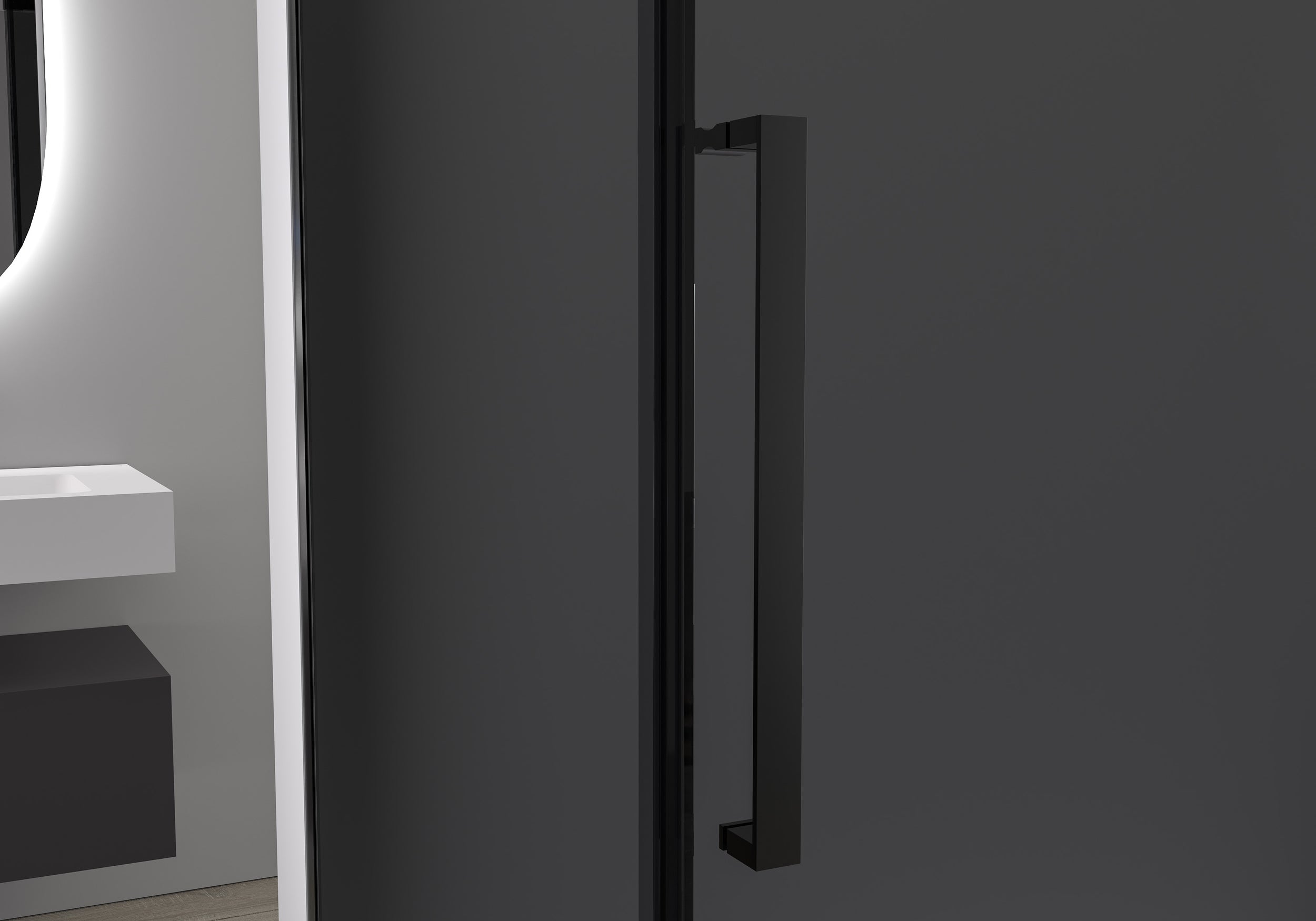 Corner shower with Soft-Close sliding door DX906 FLEX Black matt - 8 mm Nano grey glass - selectable width