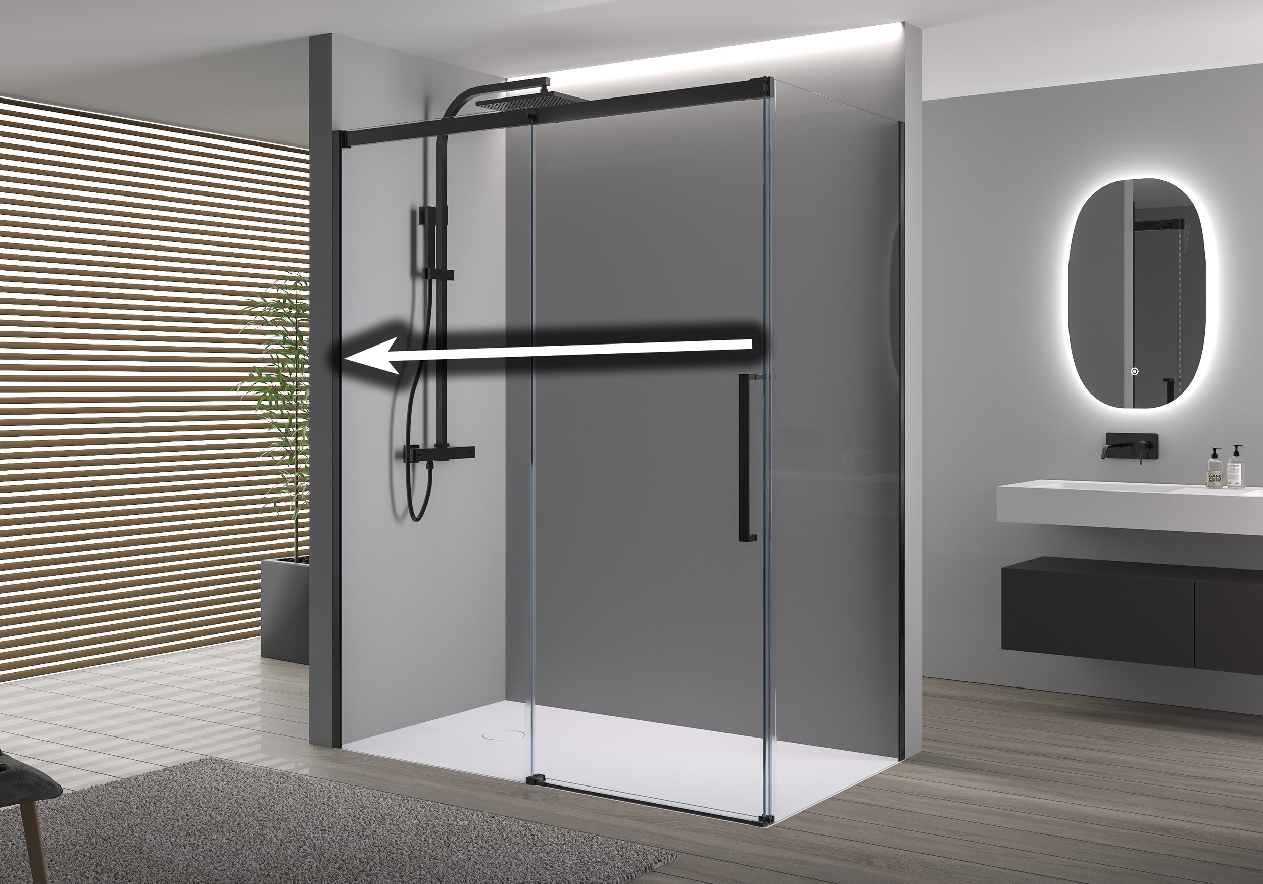 Soft-Close Sliding Door Shower and Side Panel DX906 FLEX - Matt Black profiles - 8 mm  - selectable dimensions