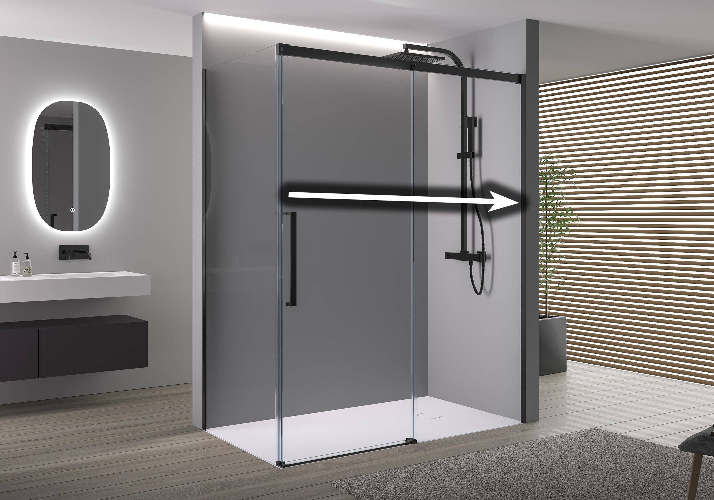 Soft-Close Sliding Door Shower and Side Panel DX906 FLEX - Matt Black profiles - 8 mm  - selectable dimensions